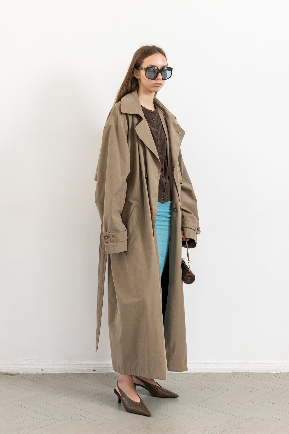 Vintage Dark Beige Oversized Trench Coat