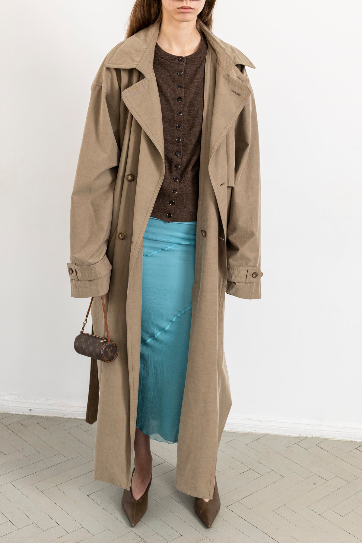 Vintage Dark Beige Oversized Trench Coat