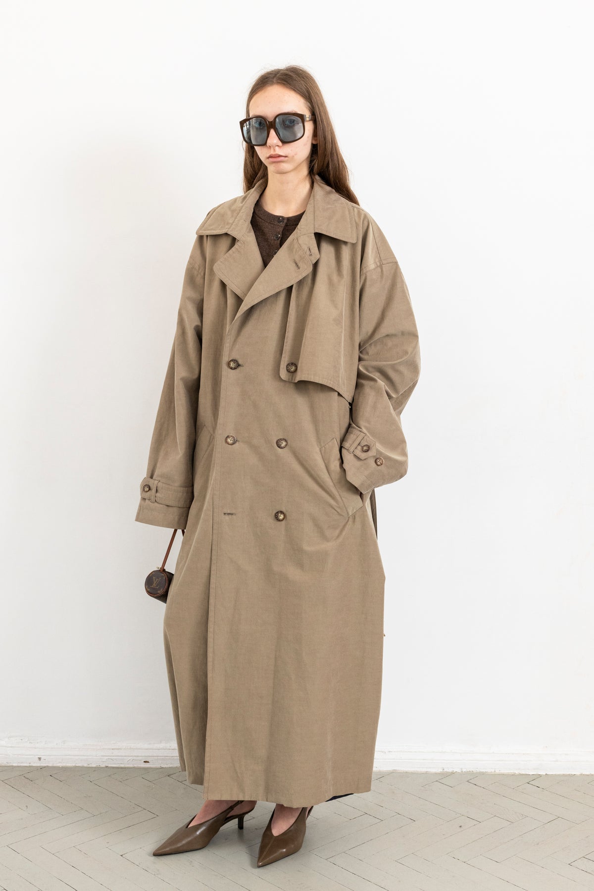 Vintage Dark Beige Oversized Trench Coat