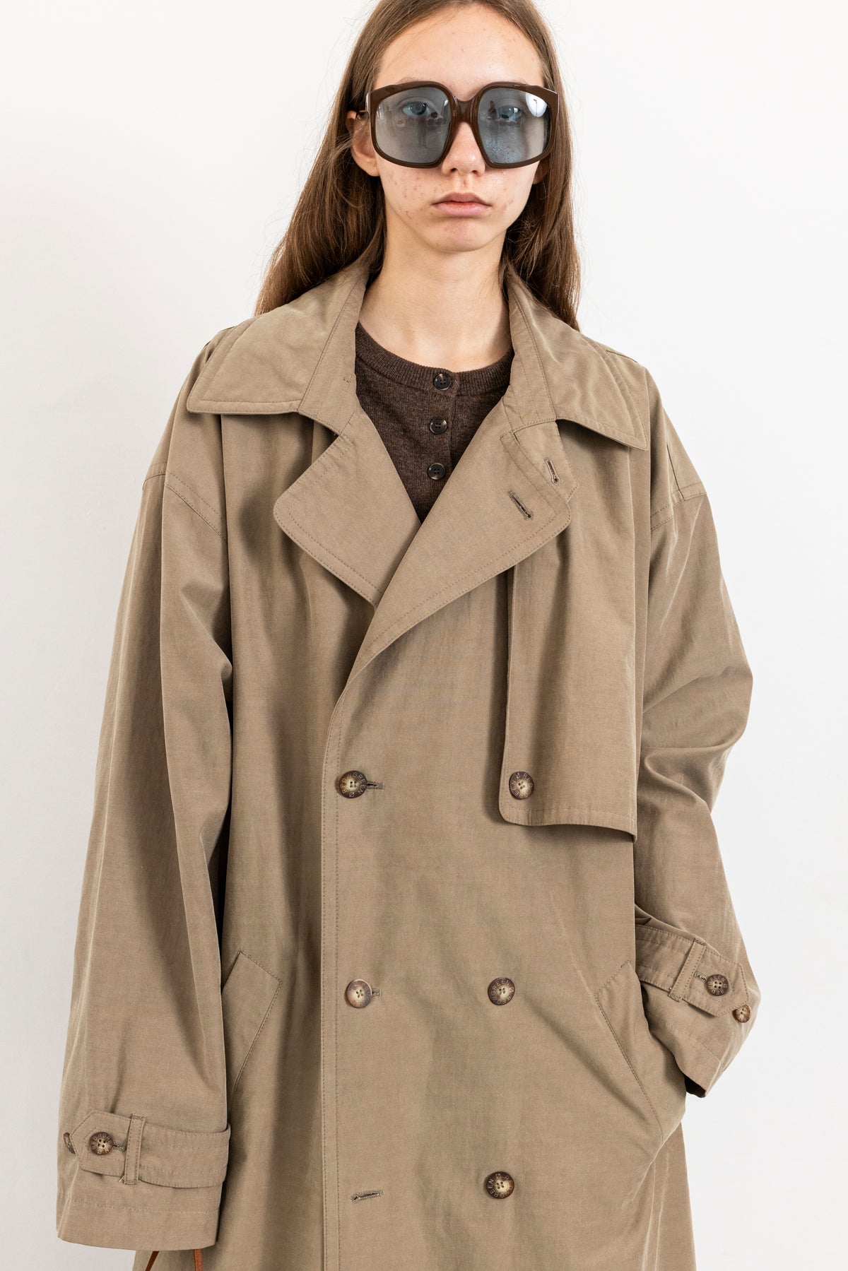 Vintage Dark Beige Oversized Trench Coat