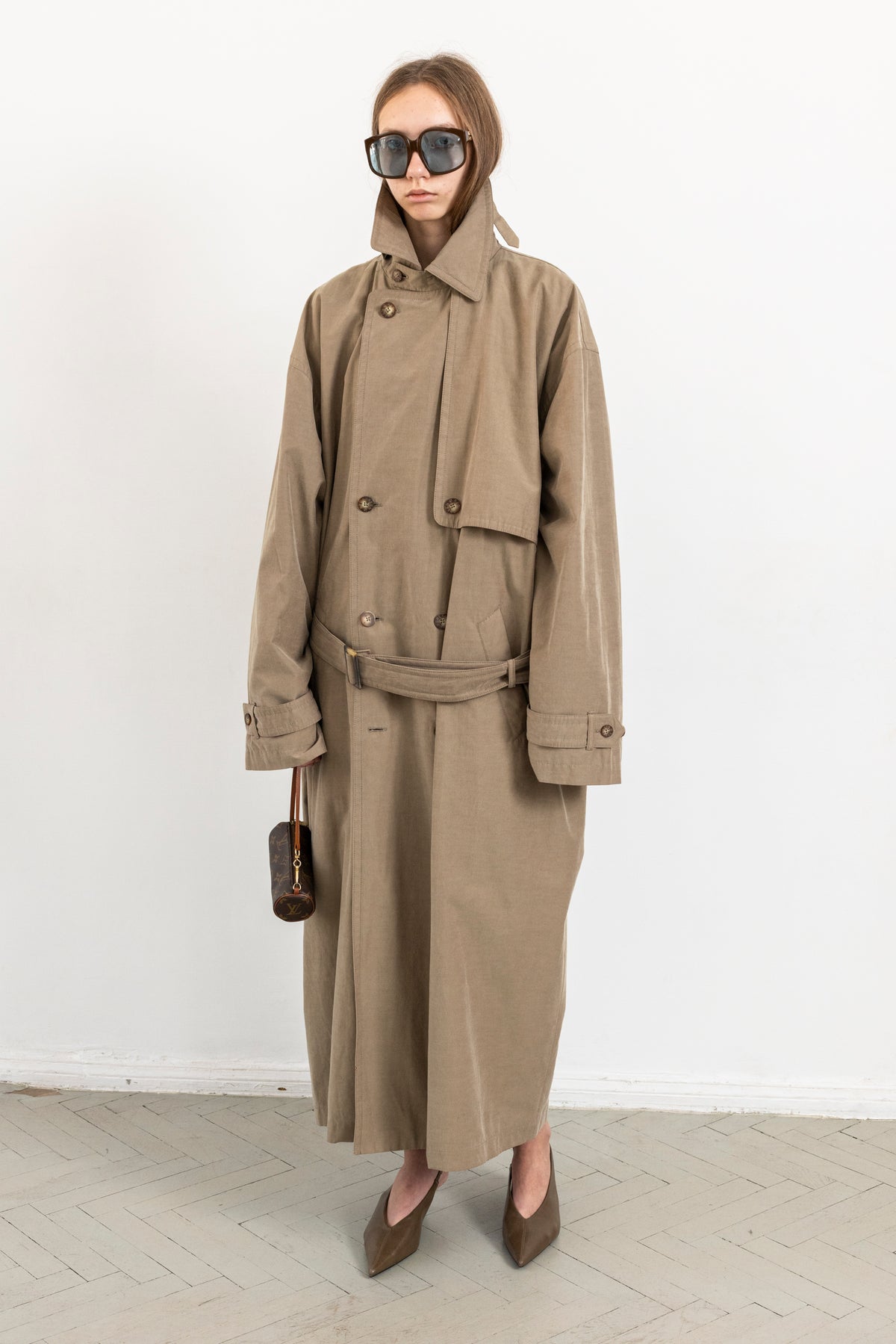 Vintage Dark Beige Oversized Trench Coat
