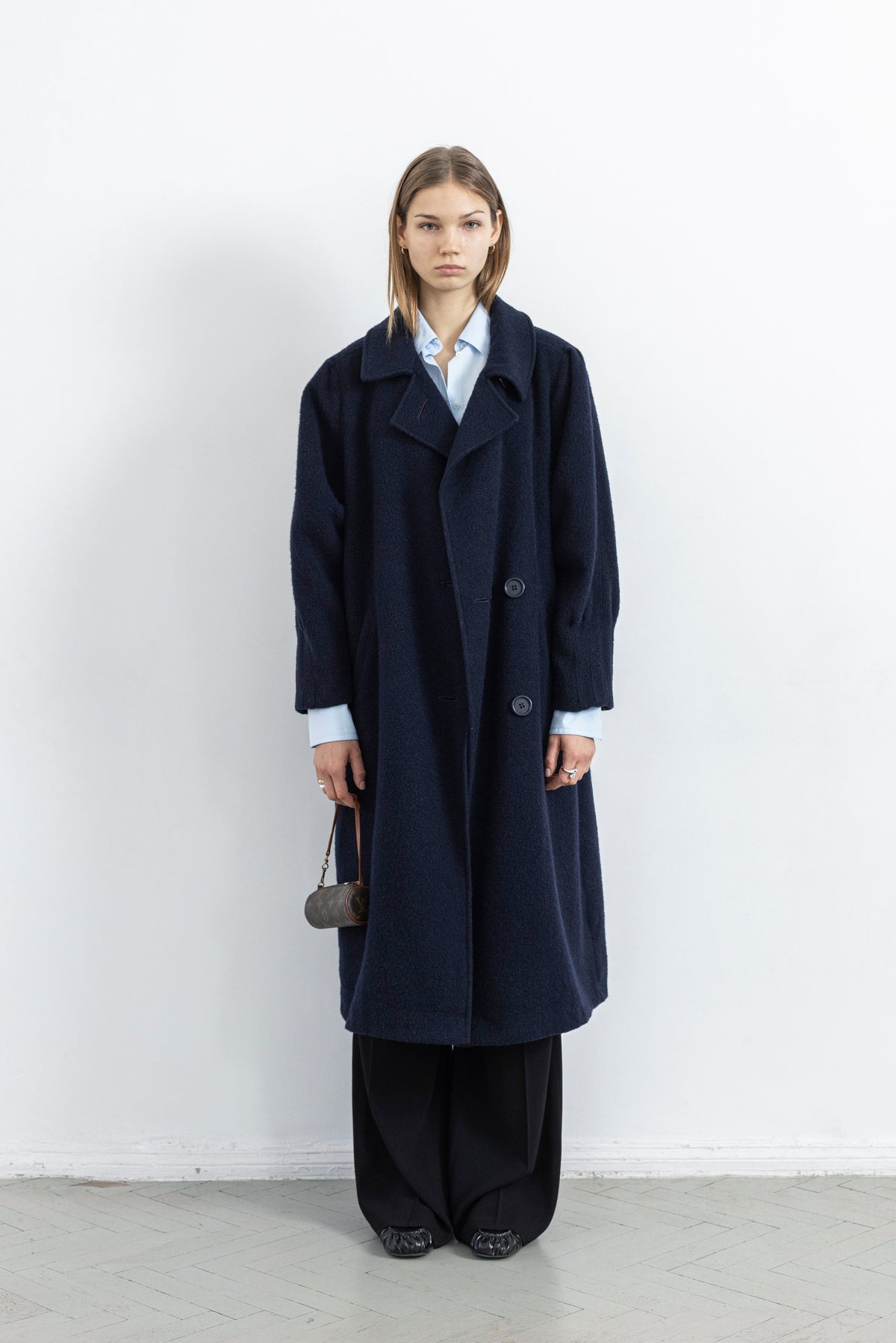 Vintage Navy Textured Wool Coat