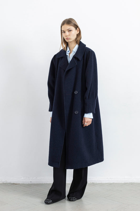 Vintage Navy Textured Wool Coat