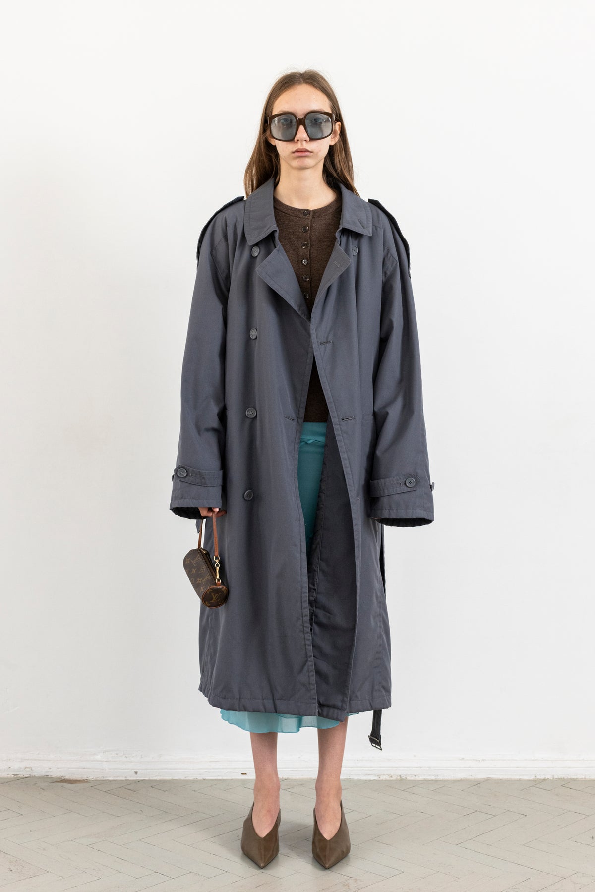 Vintage Blue Grey Trench Coat