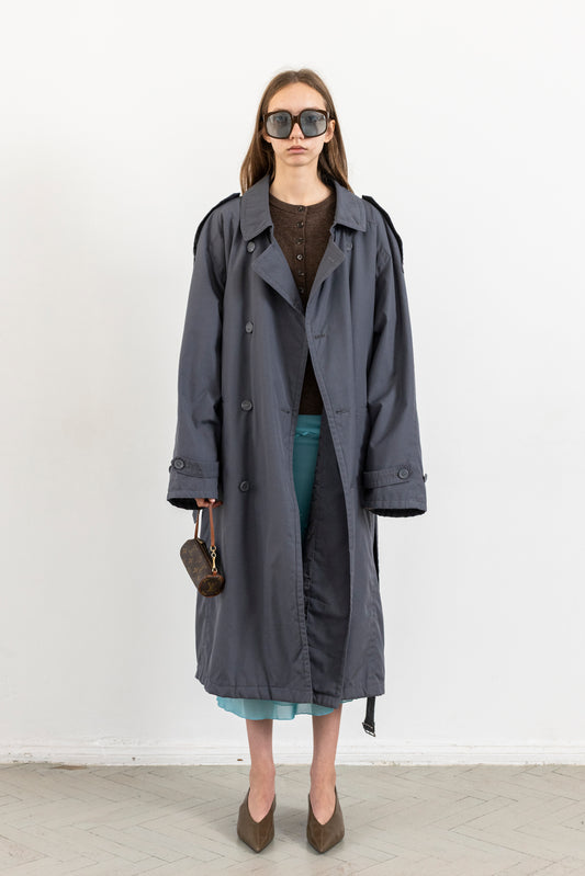 Vintage Blue Grey Trench Coat