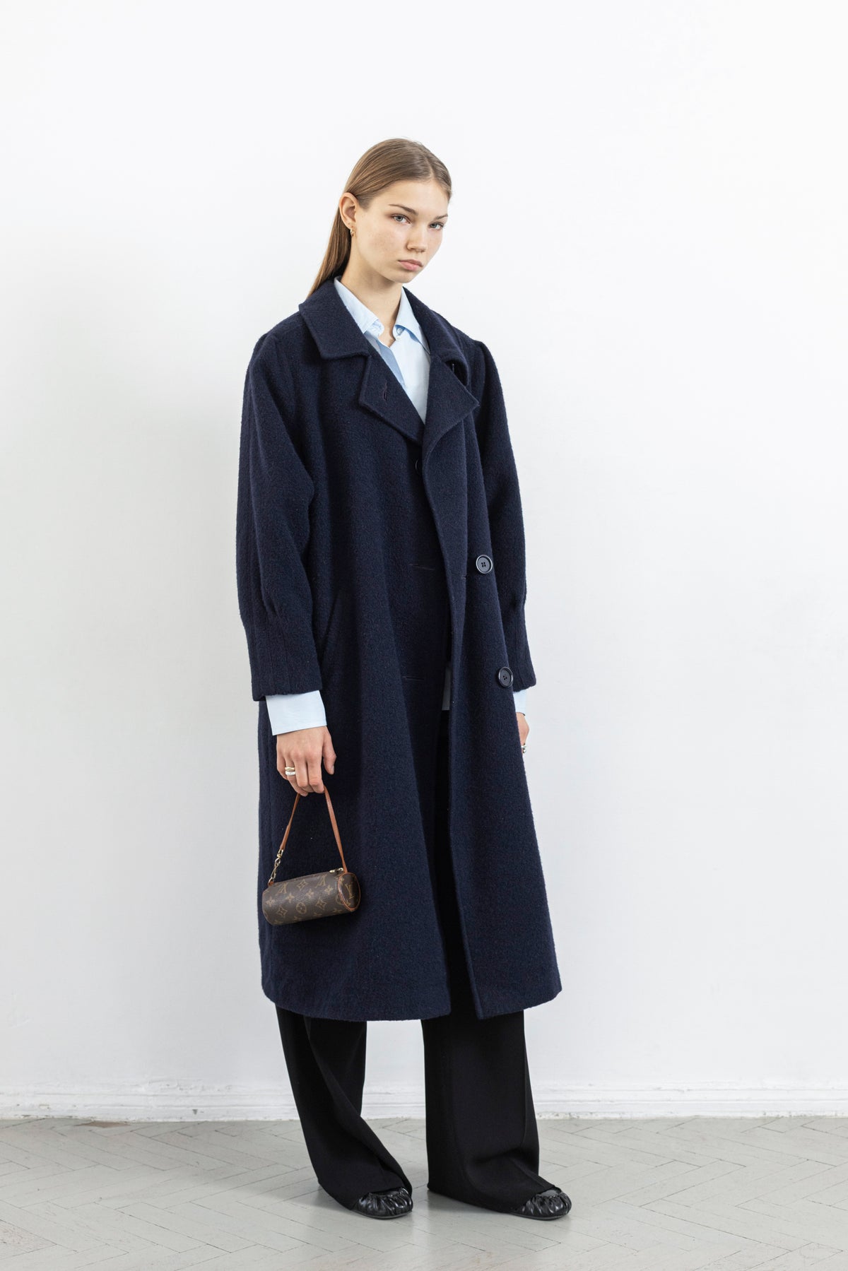 Vintage Navy Textured Wool Coat