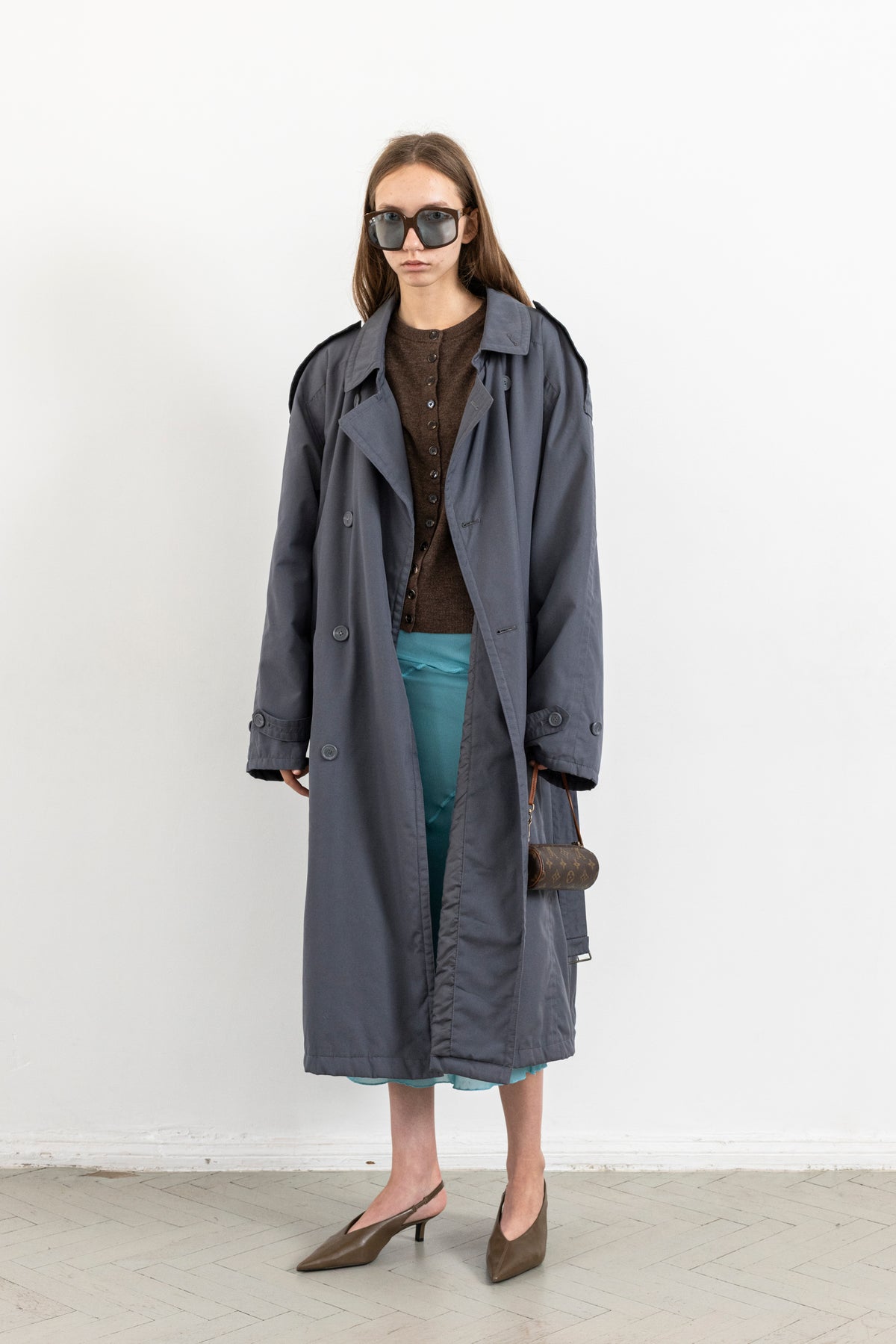 Vintage Blue Grey Trench Coat