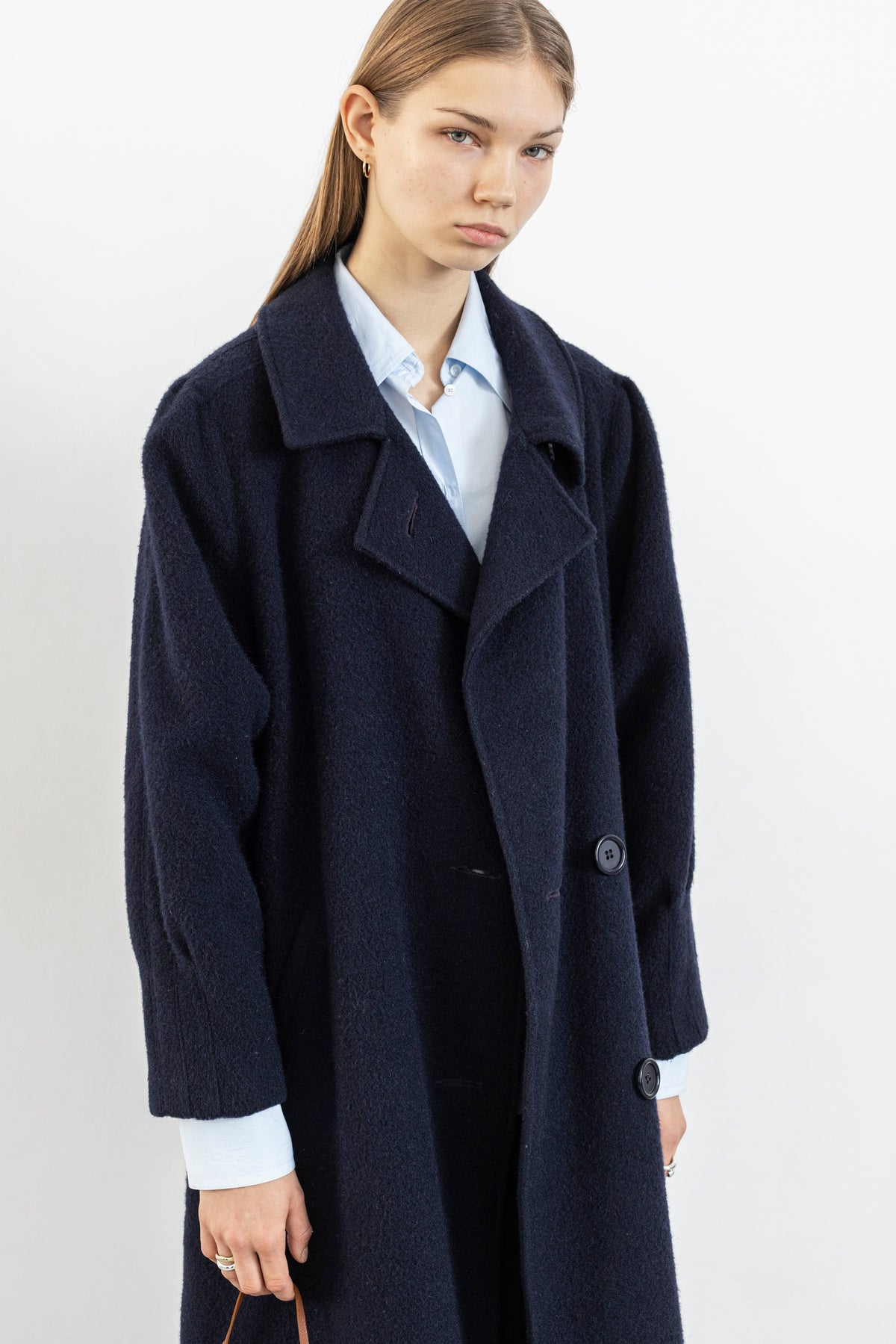 Vintage Navy Textured Wool Coat