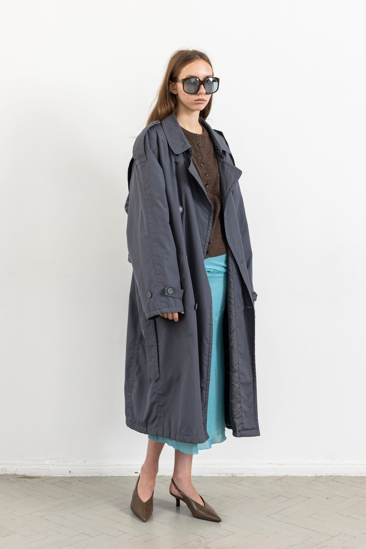 Vintage Blue Grey Trench Coat