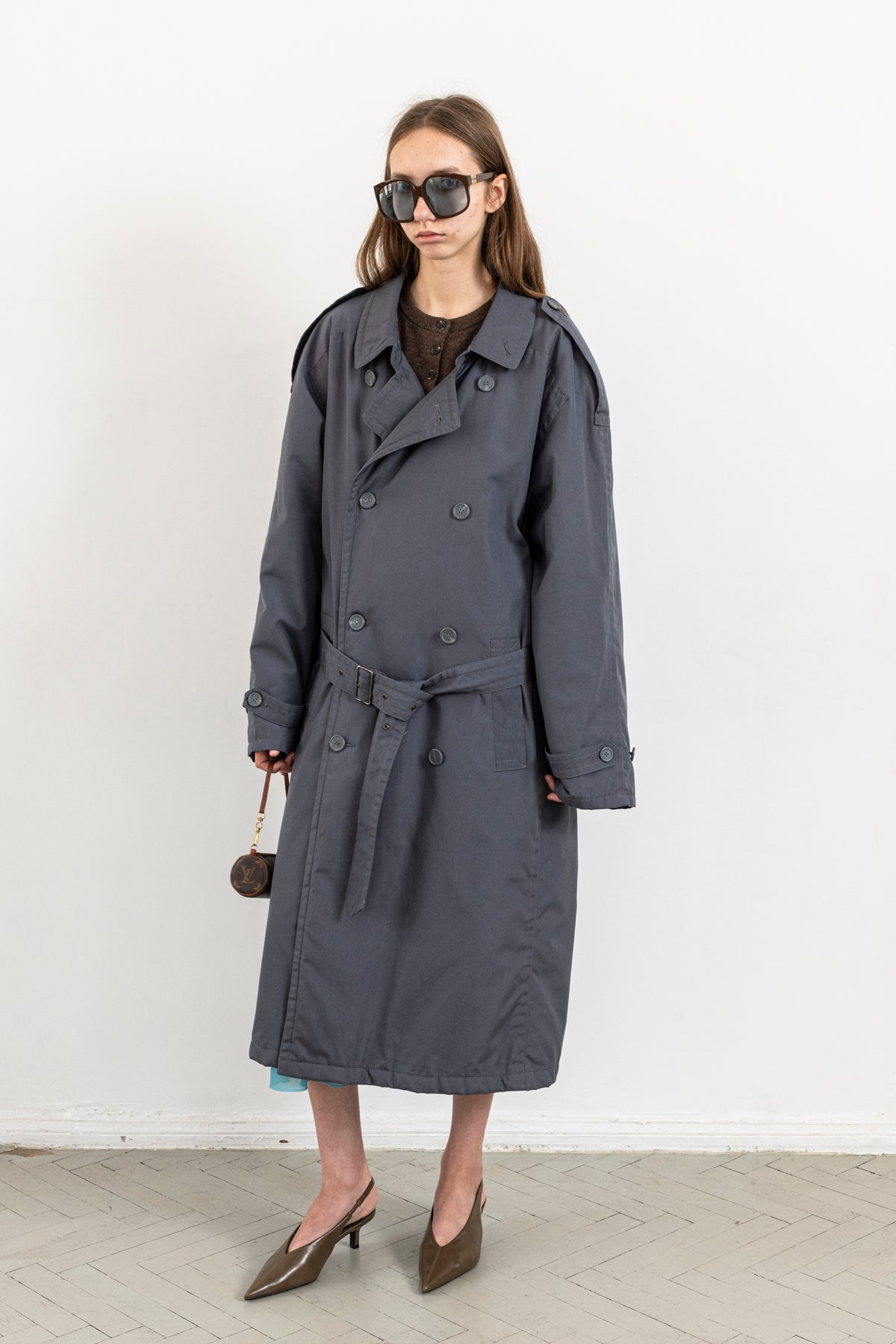 Vintage Blue Grey Trench Coat