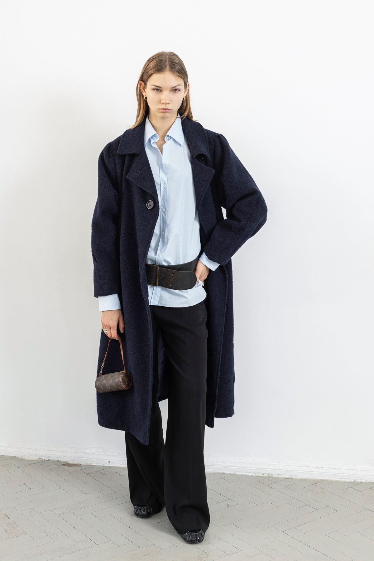 Vintage Navy Textured Wool Coat