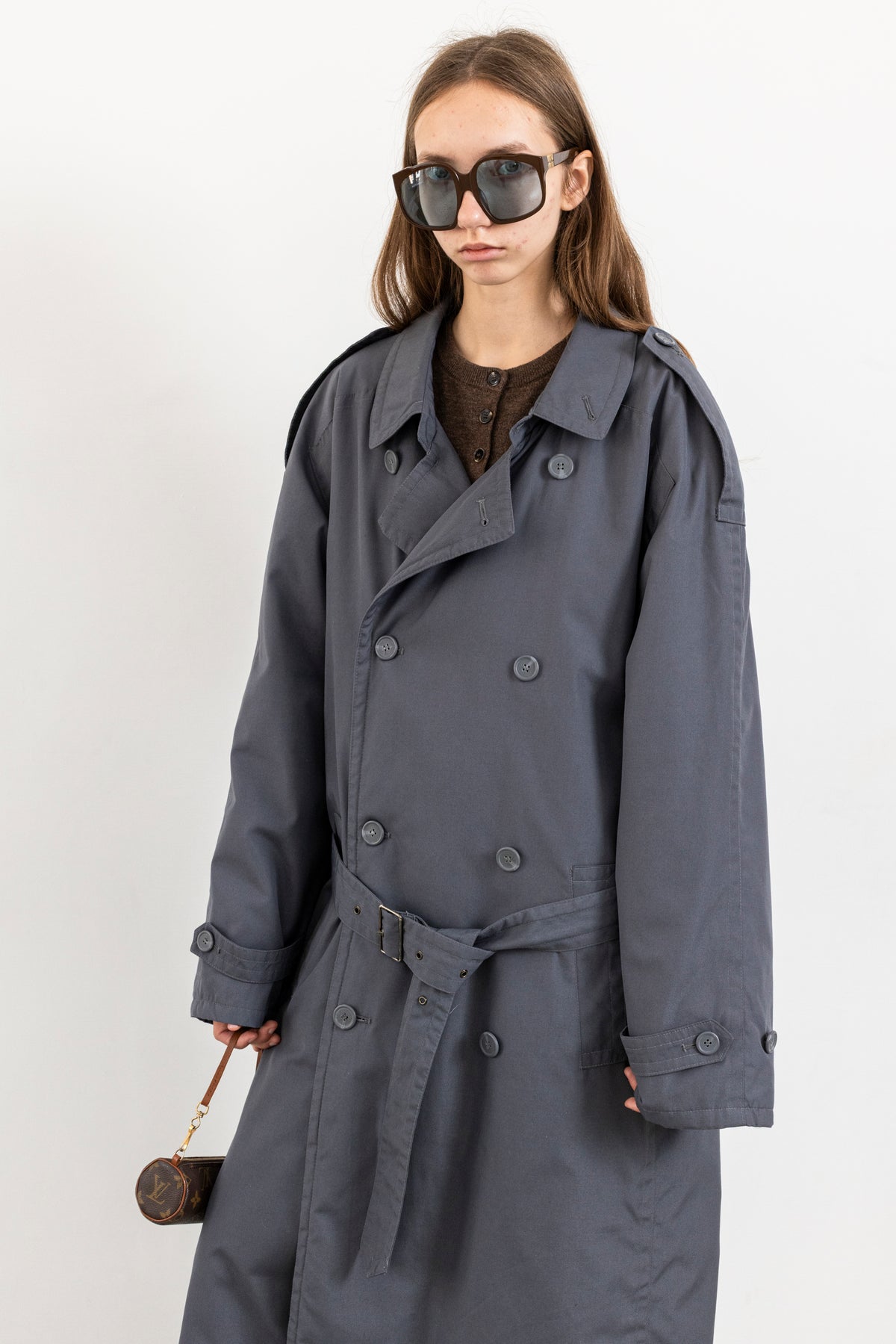 Vintage Blue Grey Trench Coat