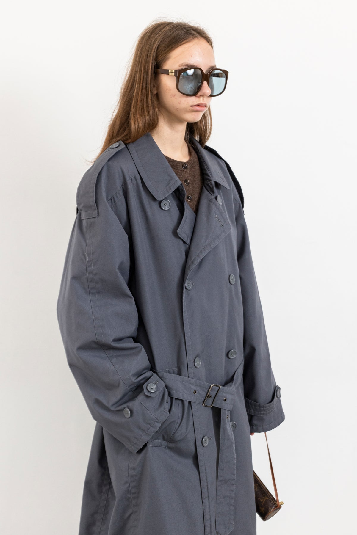 Vintage Blue Grey Trench Coat