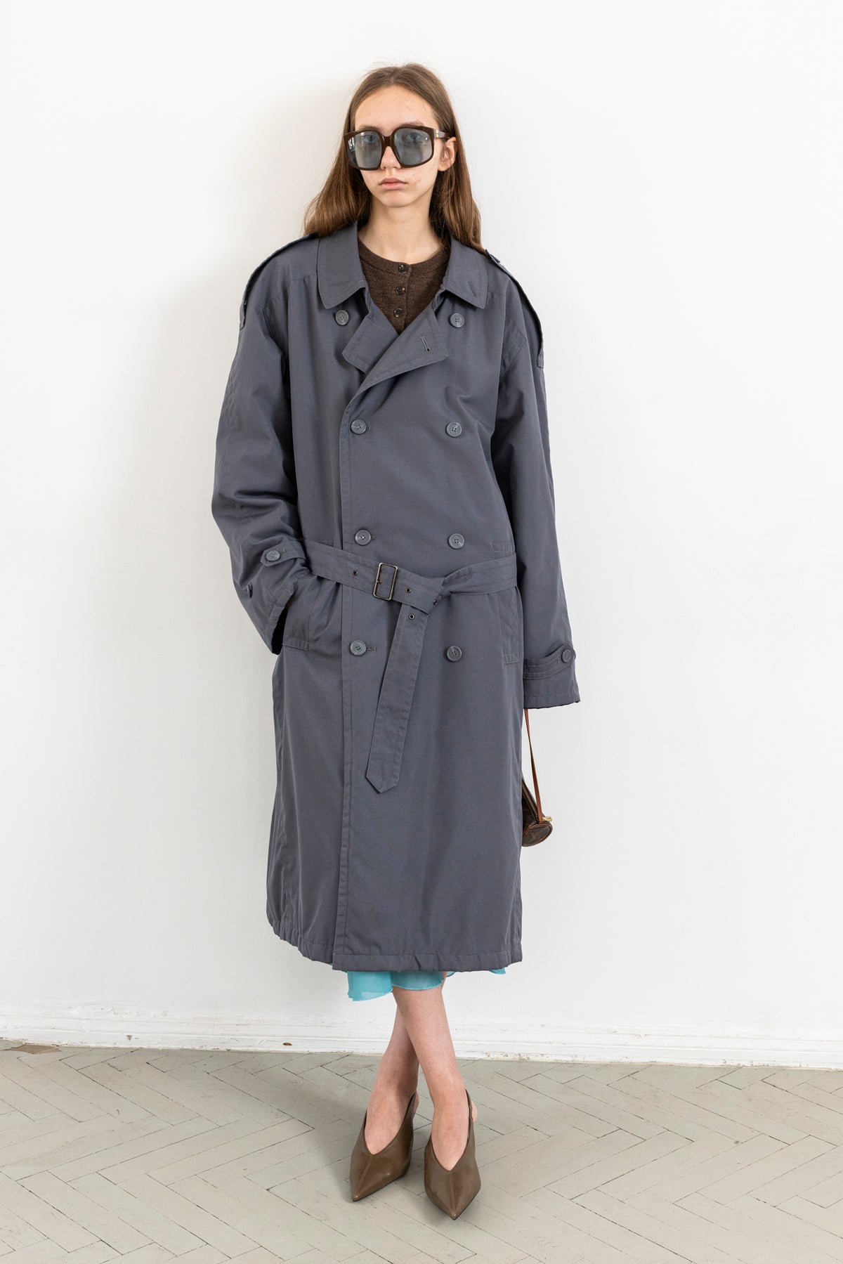 Vintage Blue Grey Trench Coat