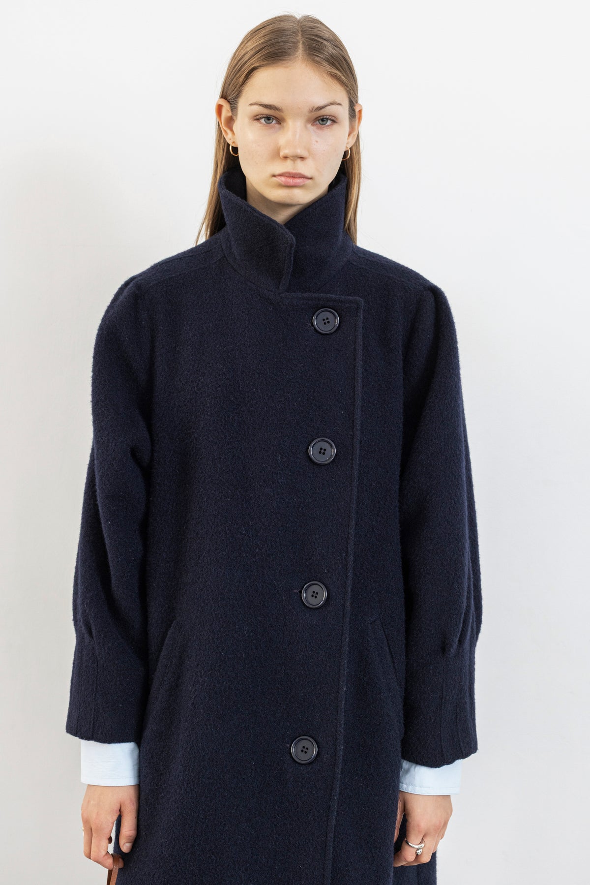 Vintage Navy Textured Wool Coat