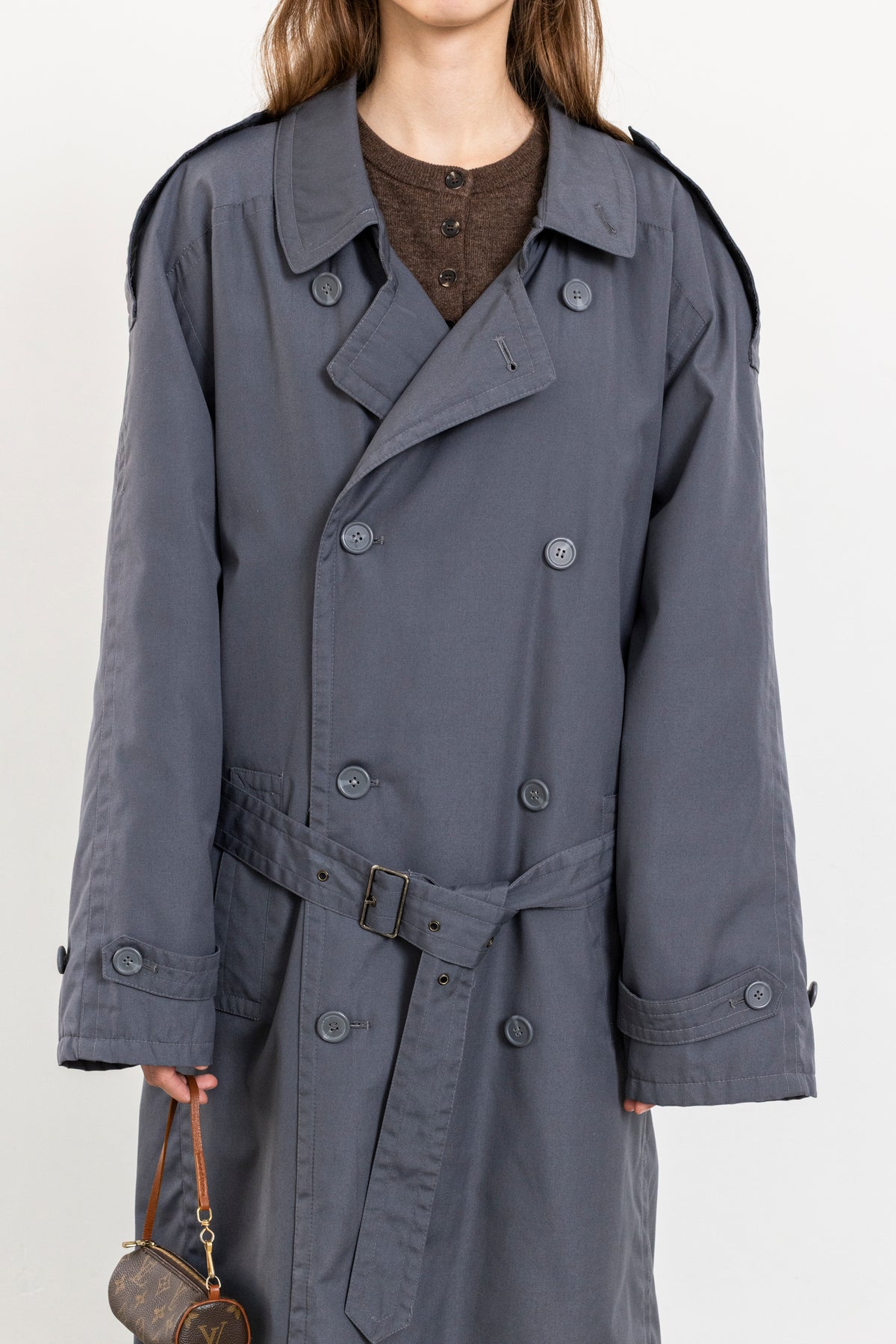 Vintage Blue Grey Trench Coat