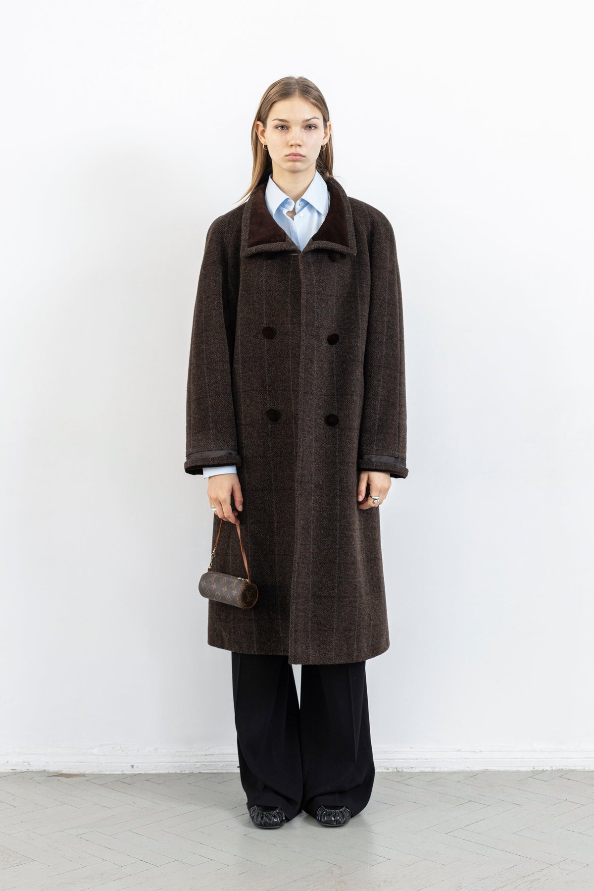 Vintage Brown Plaid Wool Mohair Coat