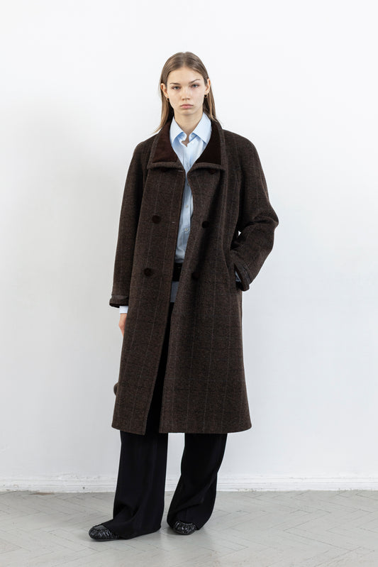Vintage Brown Plaid Wool Mohair Coat