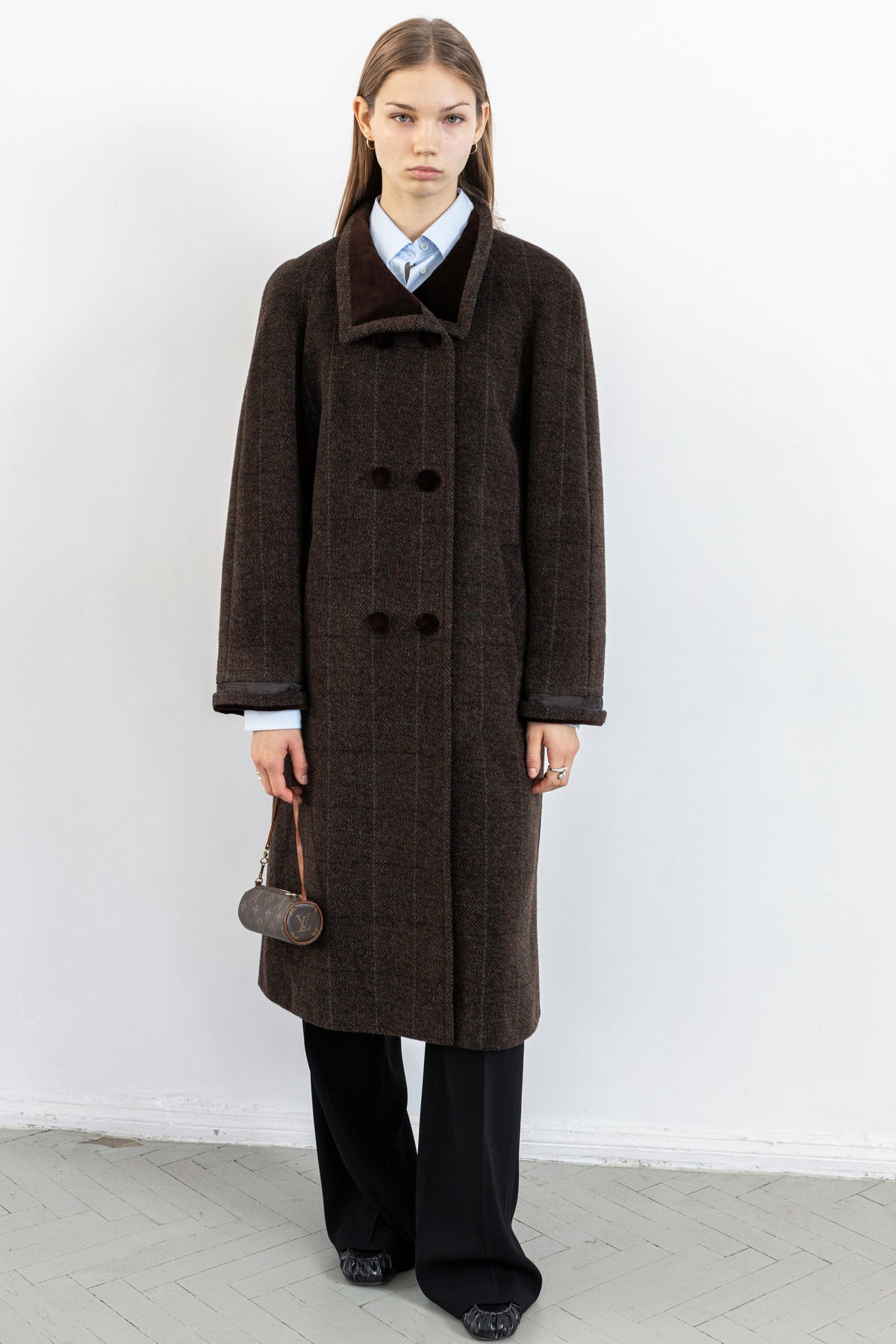 Vintage Brown Plaid Wool Mohair Coat