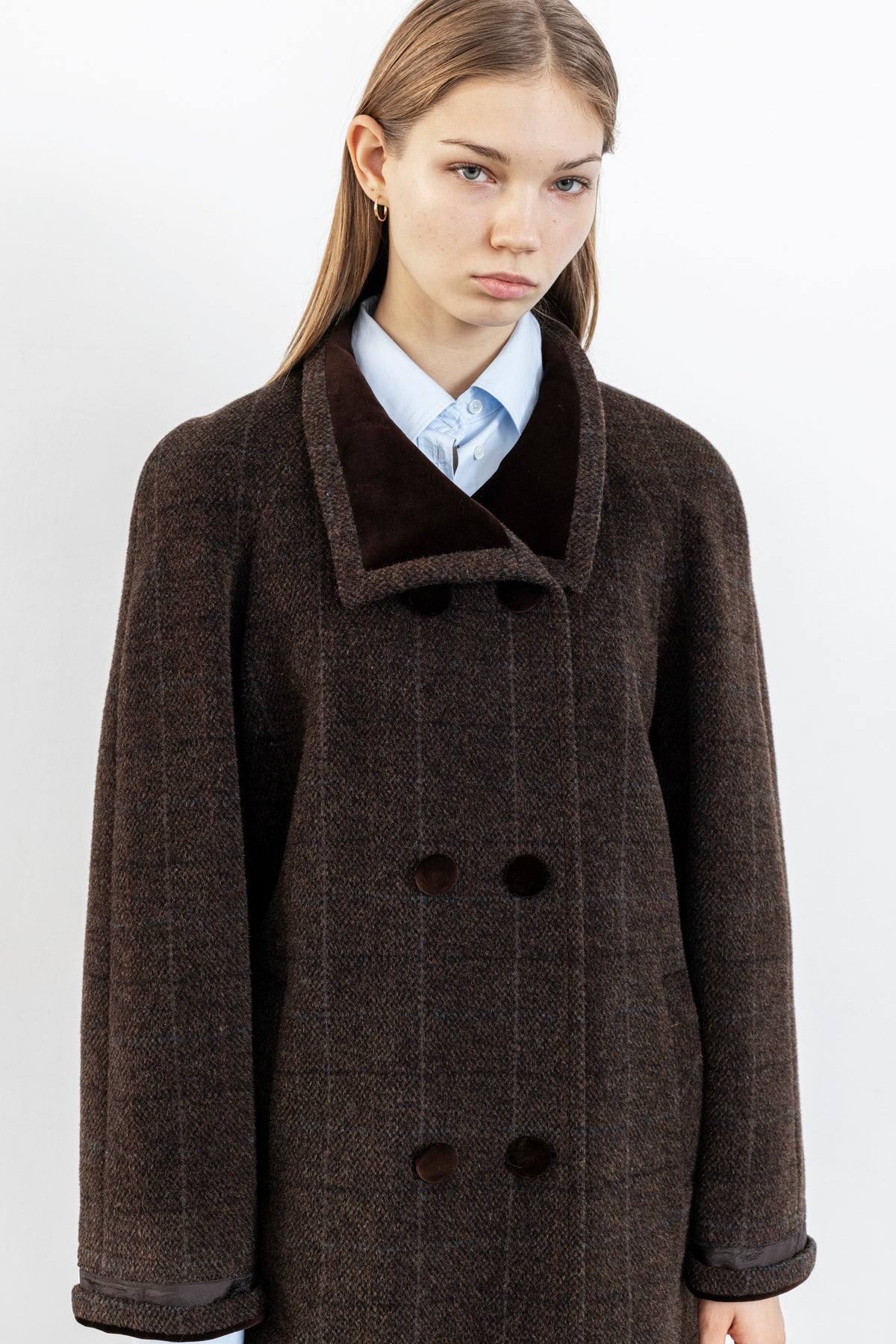 Vintage Brown Plaid Wool Mohair Coat
