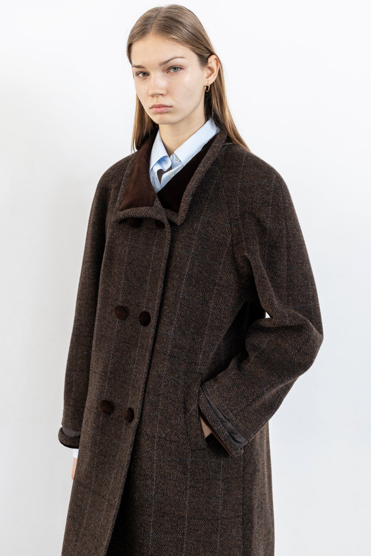 Vintage Brown Plaid Wool Mohair Coat