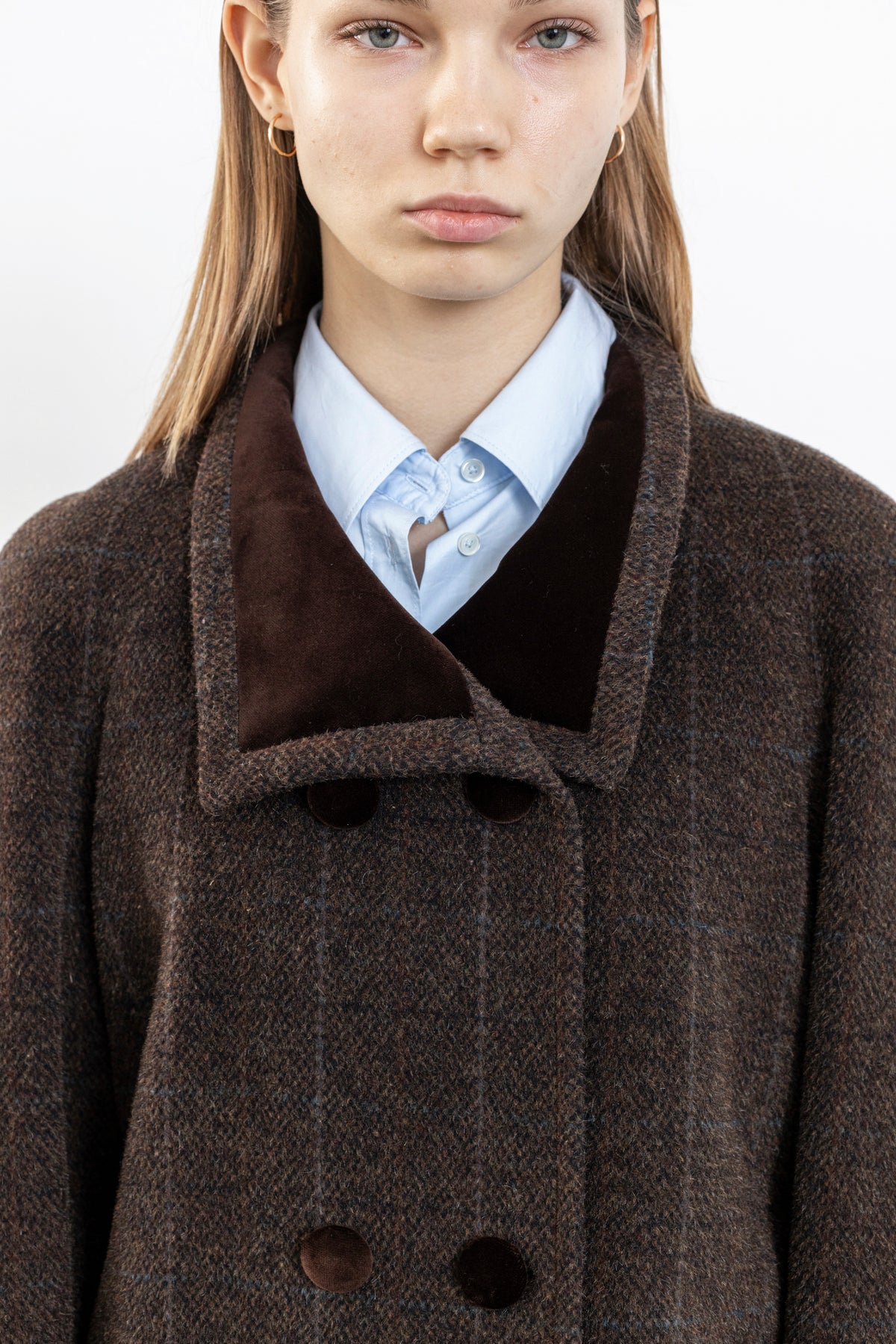 Vintage Brown Plaid Wool Mohair Coat