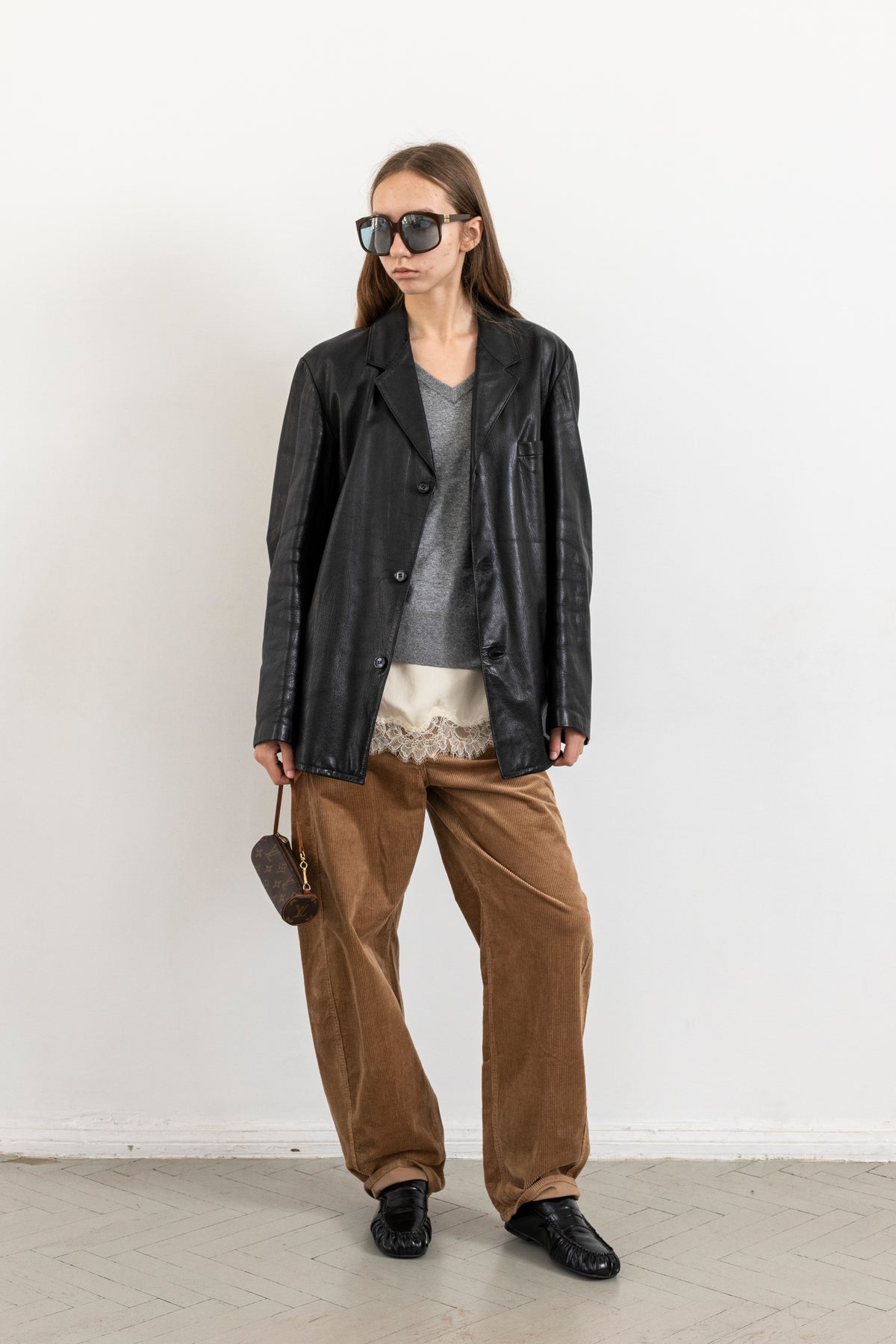 Vintage Black Leather Blazer Jacket