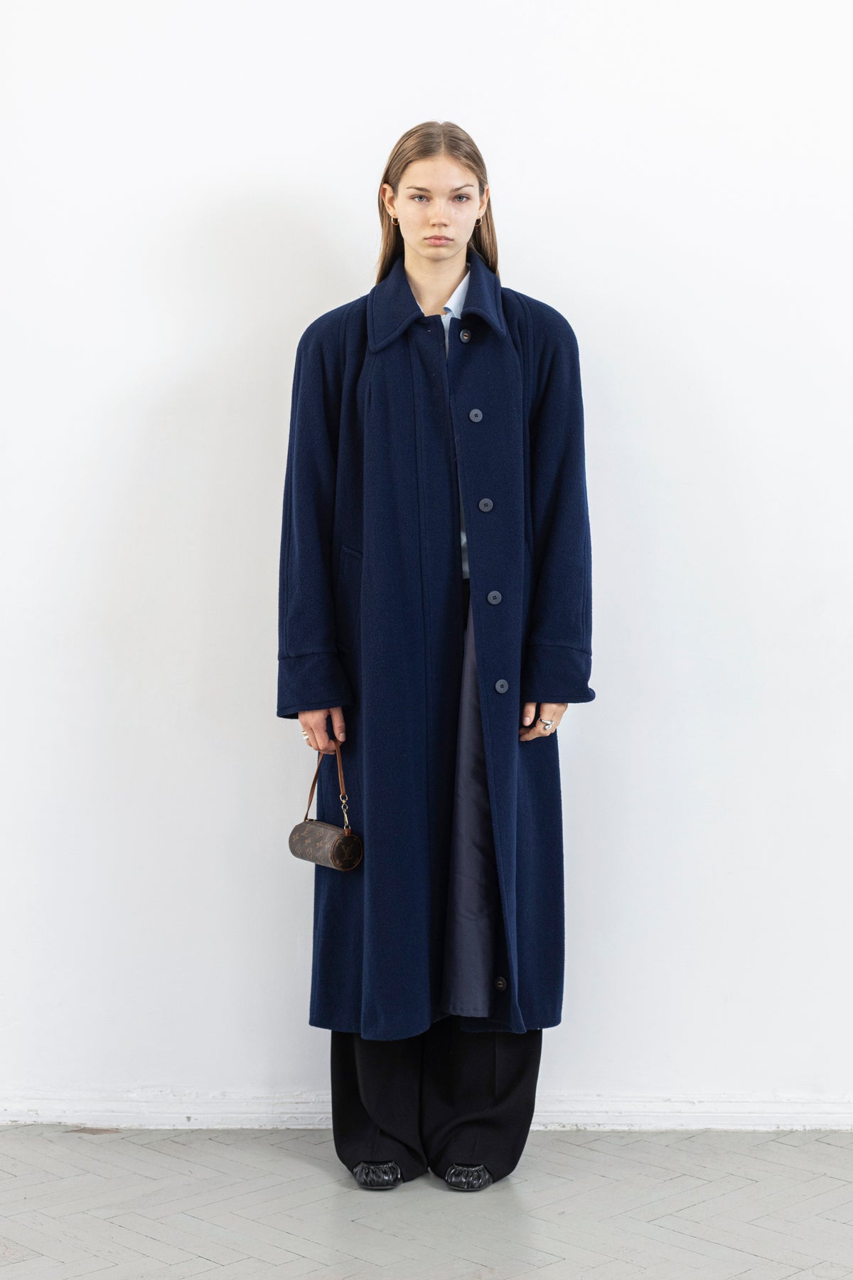 Vintage Navy Long Soft Wool Coat