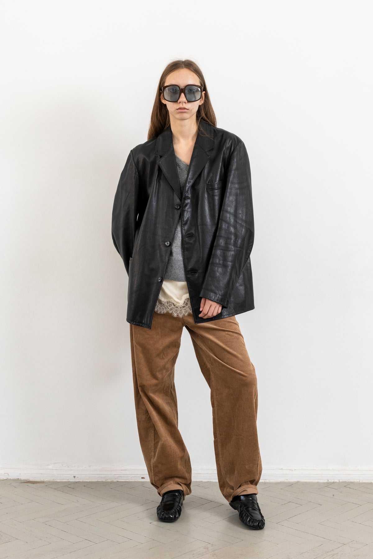 Vintage Black Leather Blazer Jacket