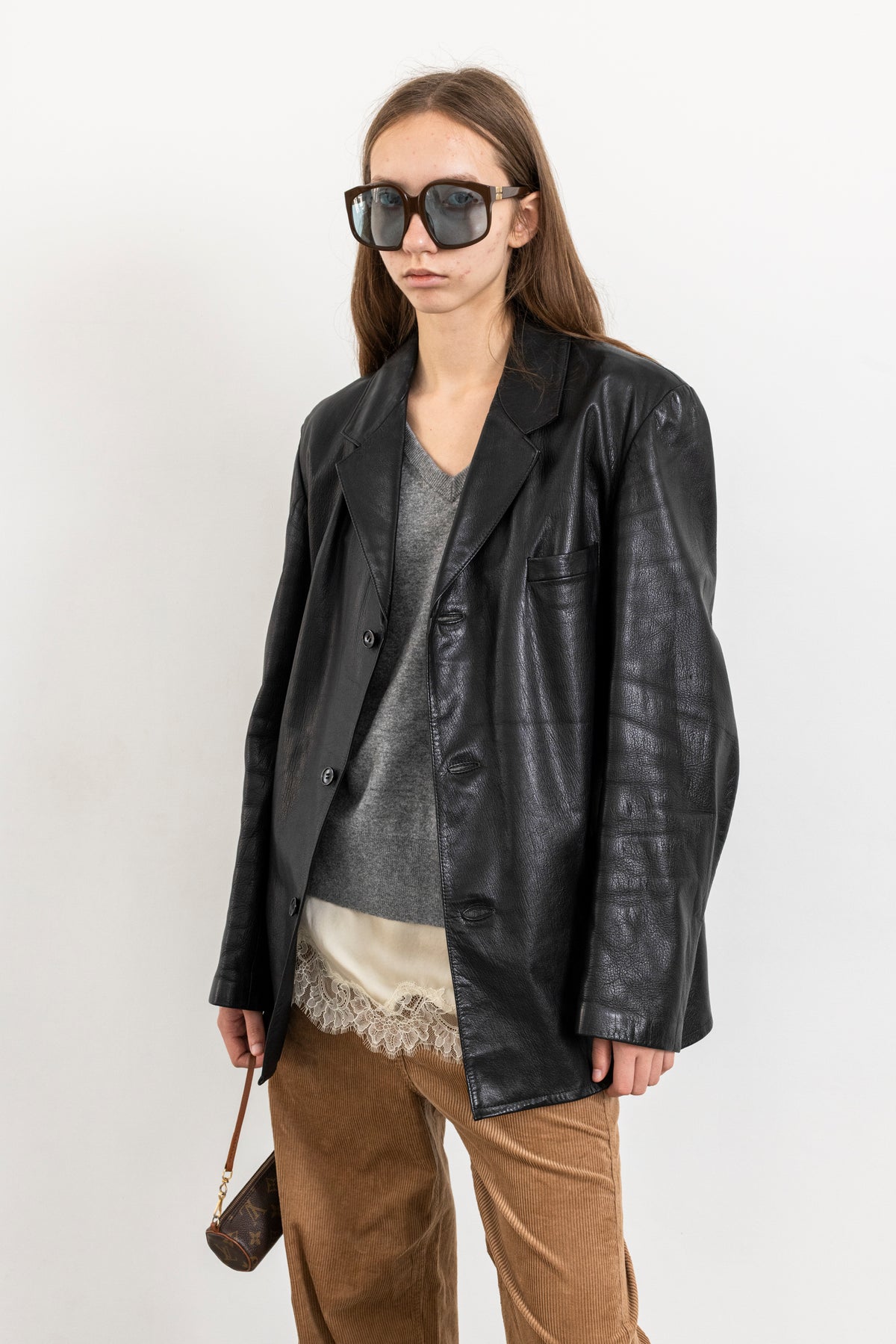 Vintage Black Leather Blazer Jacket