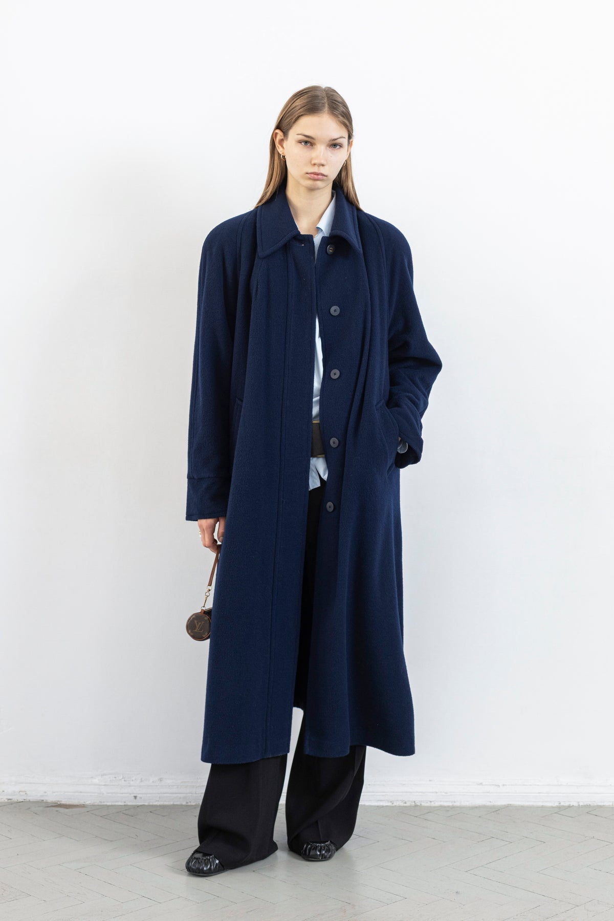 Vintage Navy Long Soft Wool Coat