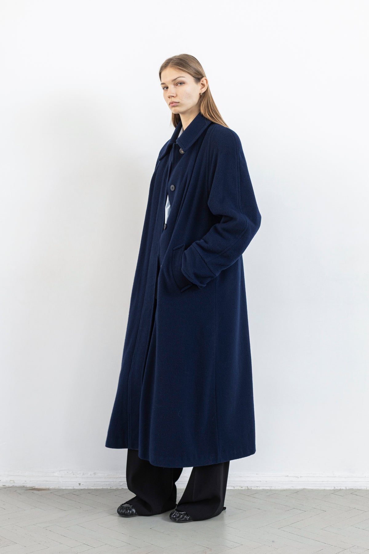 Vintage Navy Long Soft Wool Coat