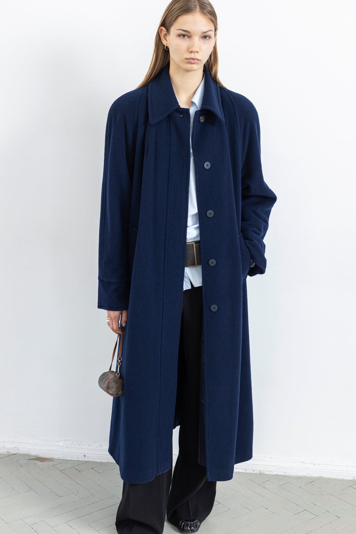 Vintage Navy Long Soft Wool Coat