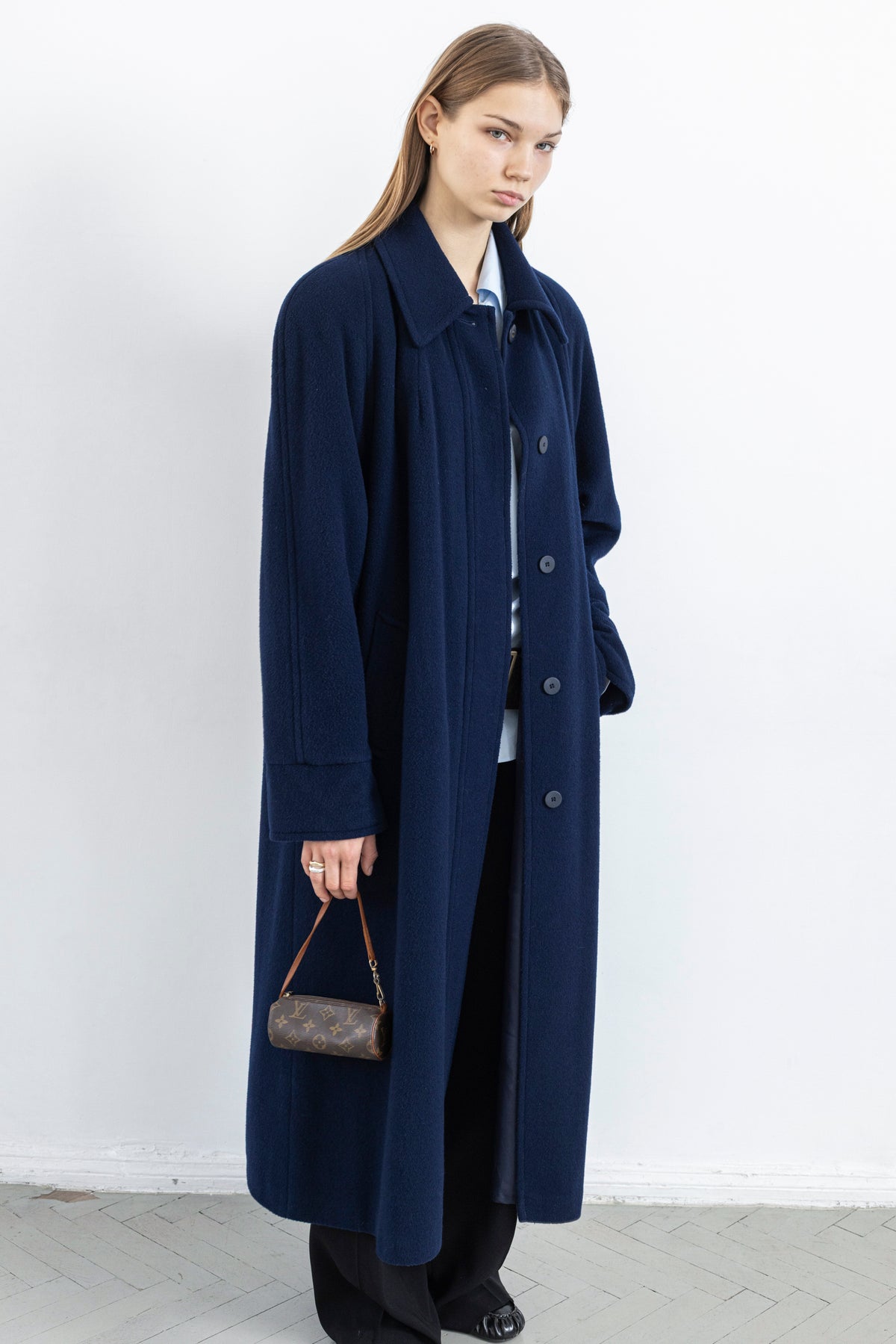 Vintage Navy Long Soft Wool Coat