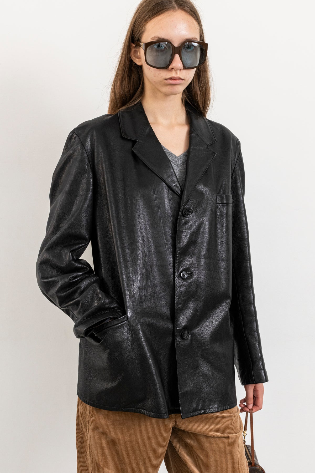Vintage Black Leather Blazer Jacket
