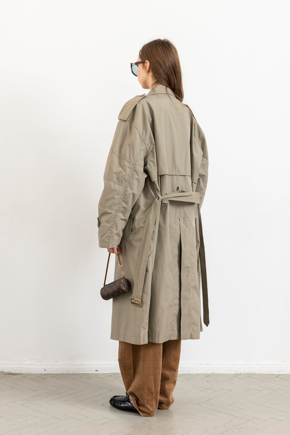 Vintage Grey Beige Double Breasted Trench Coat