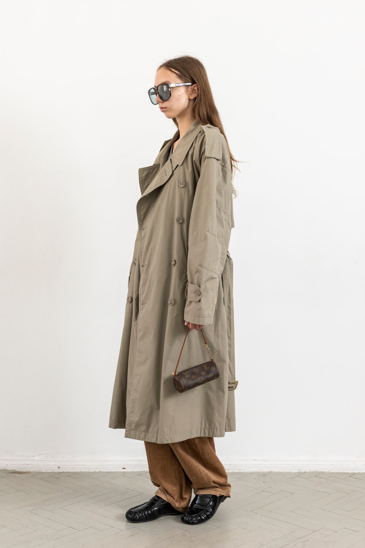 Vintage Grey Beige Double Breasted Trench Coat