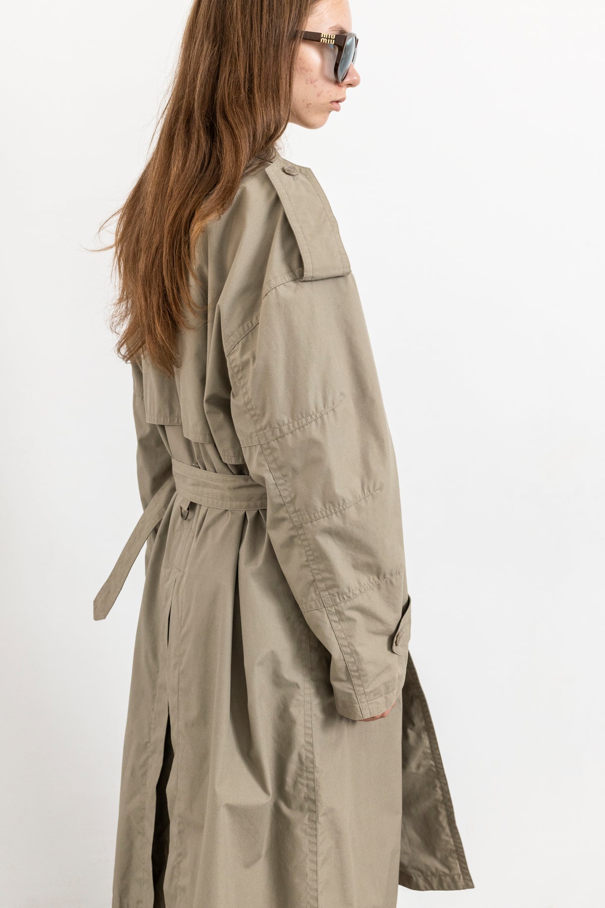 Vintage Grey Beige Double Breasted Trench Coat