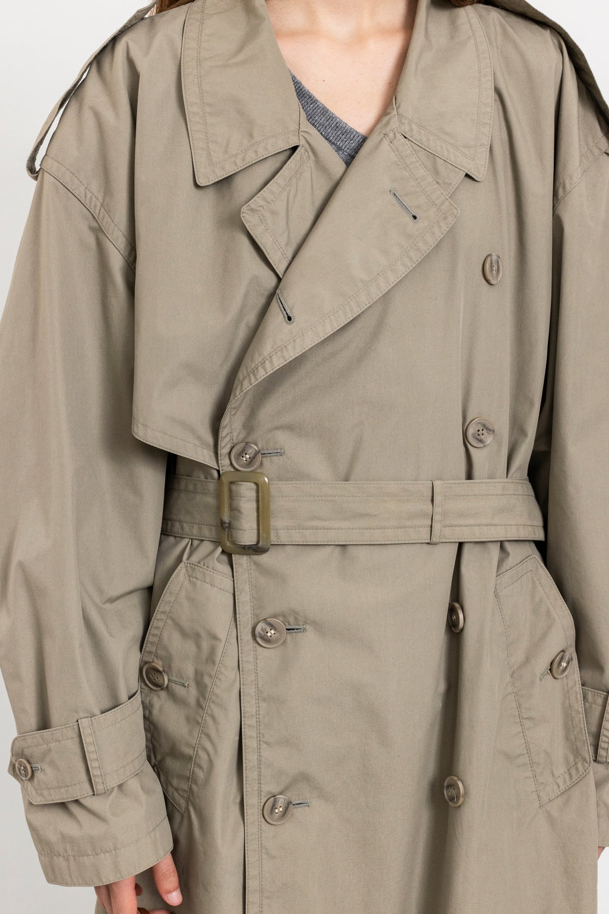 Vintage Grey Beige Double Breasted Trench Coat