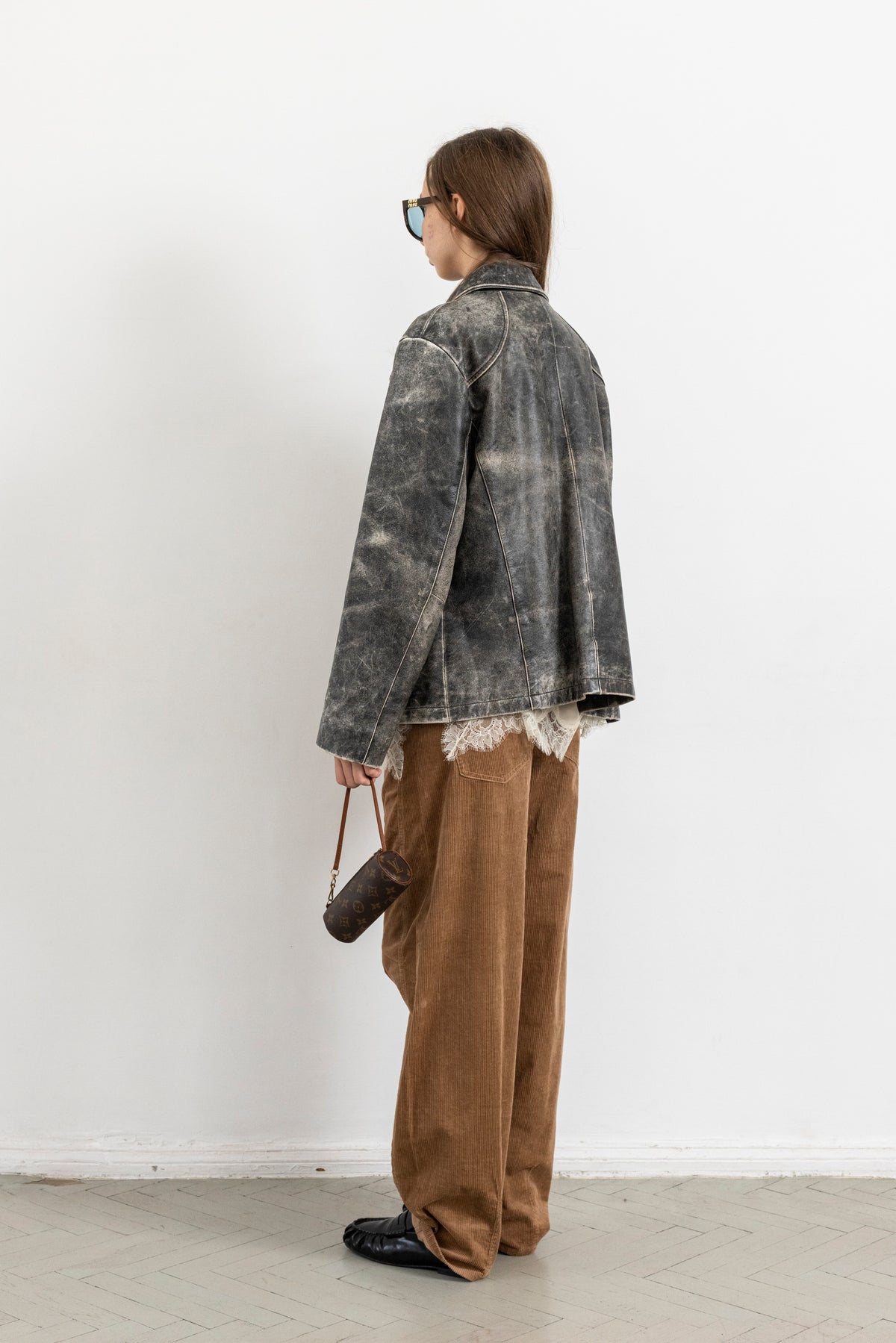 Vintage Grey Boxy Distressed Leather Jacket