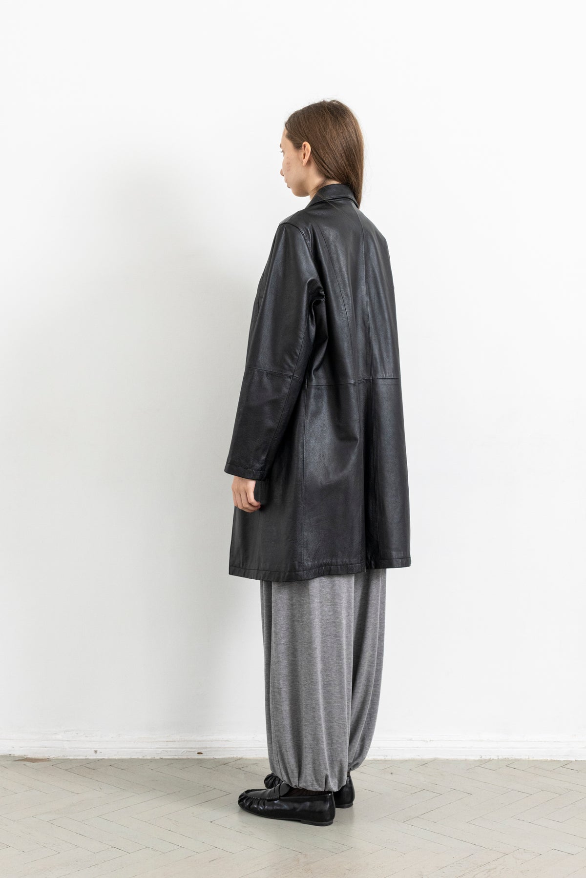 Vintage Black Leather Mid-Length Jacket