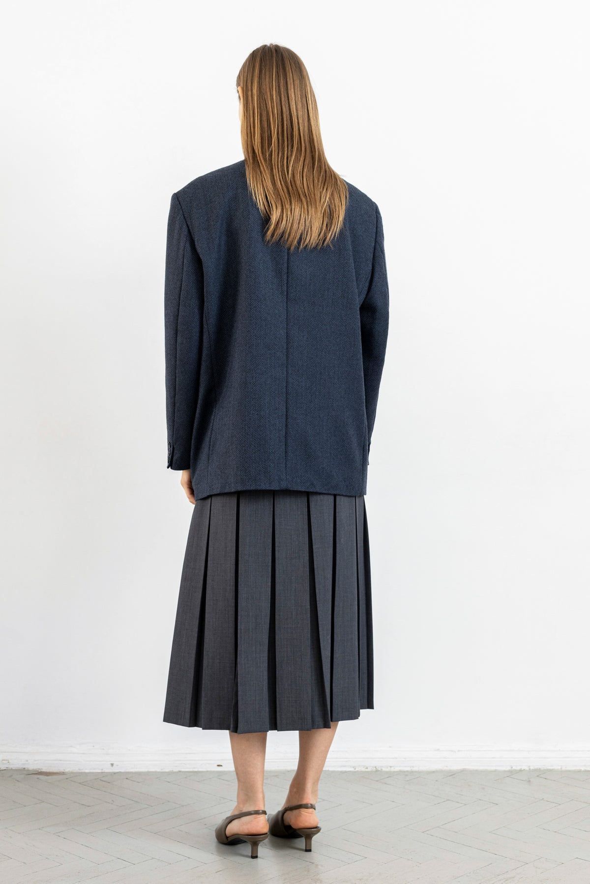 Vintage Dark Blue Chevron 100% Wool Blazer