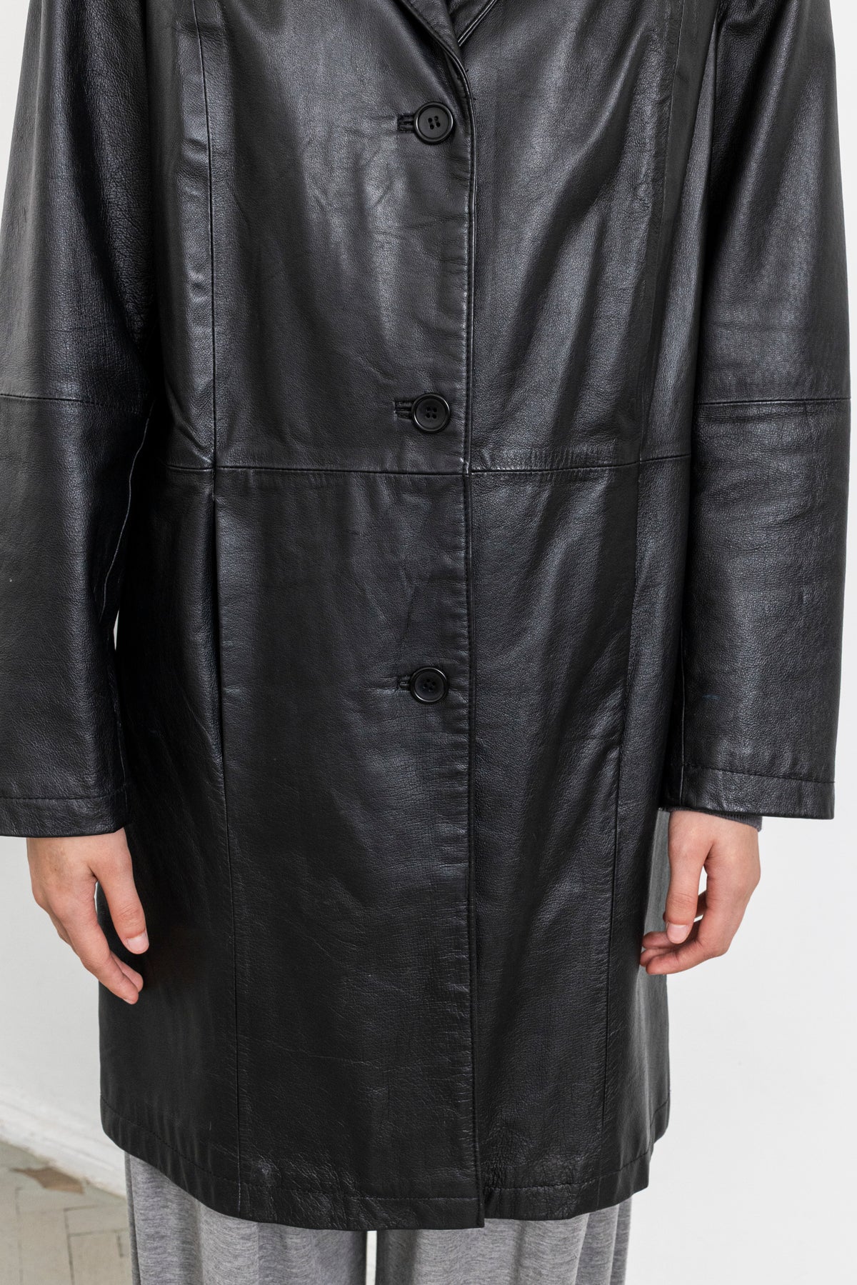 Vintage Black Leather Mid-Length Jacket