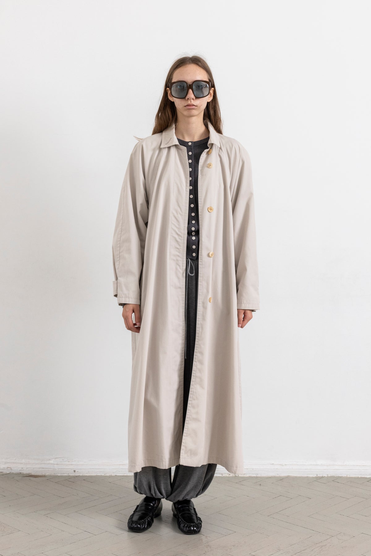 Vintage Light Beige Minimal Trench Coat