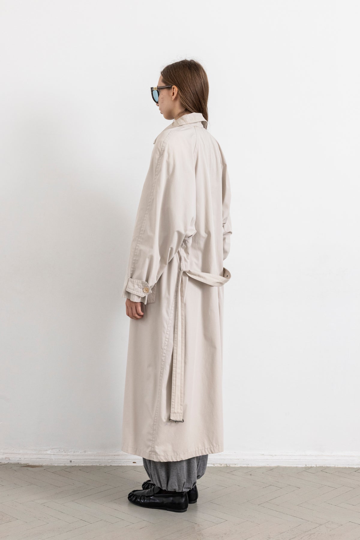 Vintage Light Beige Minimal Trench Coat