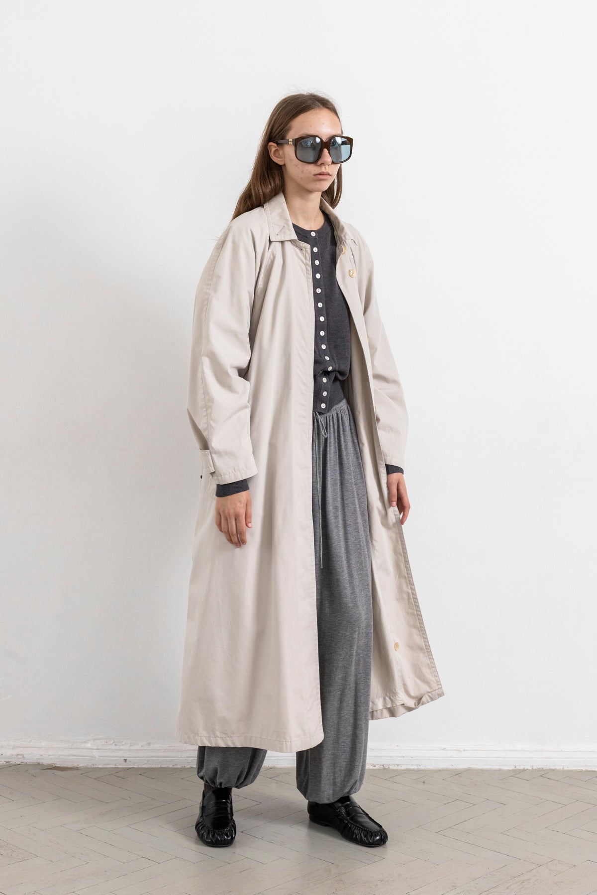 Vintage Light Beige Minimal Trench Coat