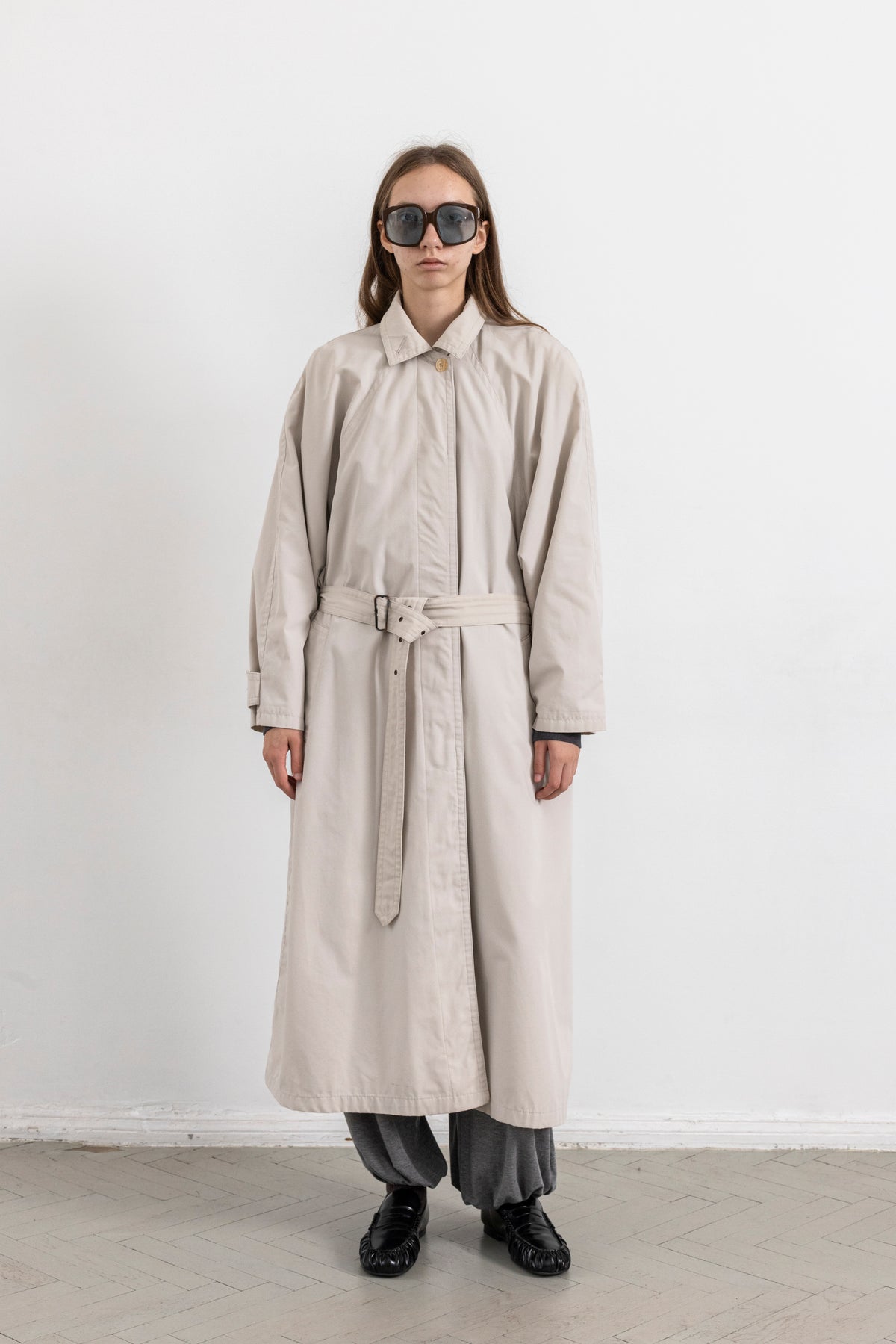 Vintage Light Beige Minimal Trench Coat
