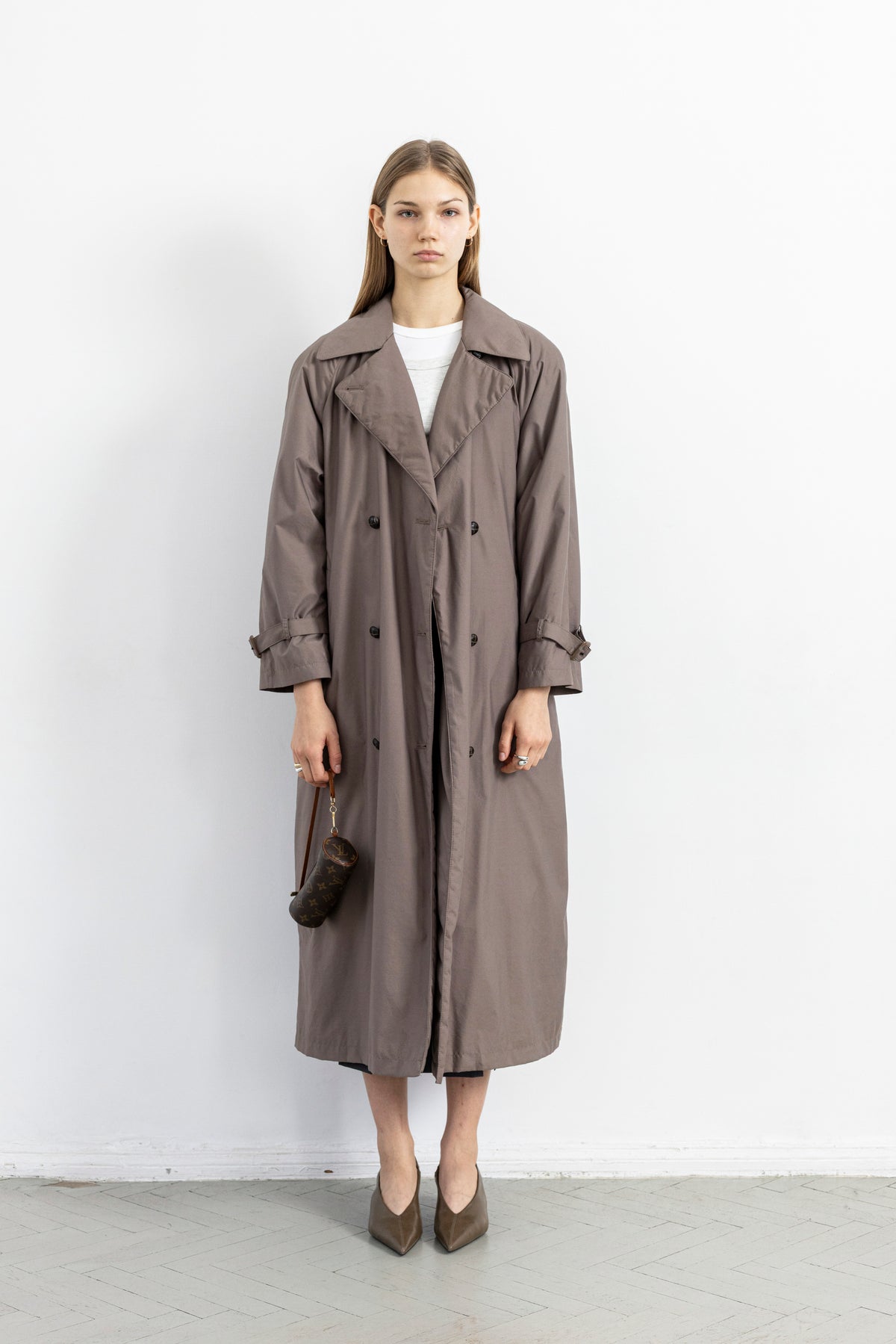 Vintage Taupe Padded Trench Coat
