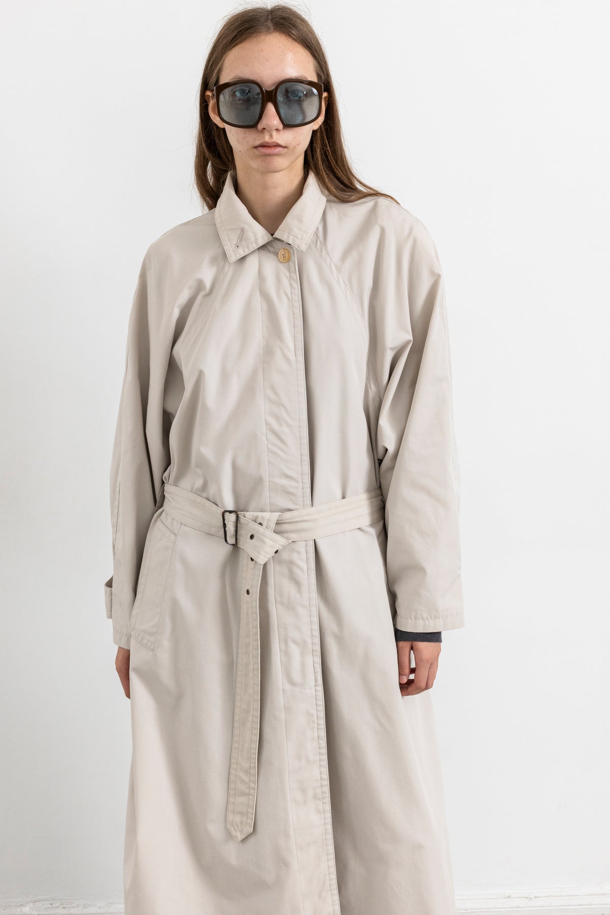 Vintage Light Beige Minimal Trench Coat