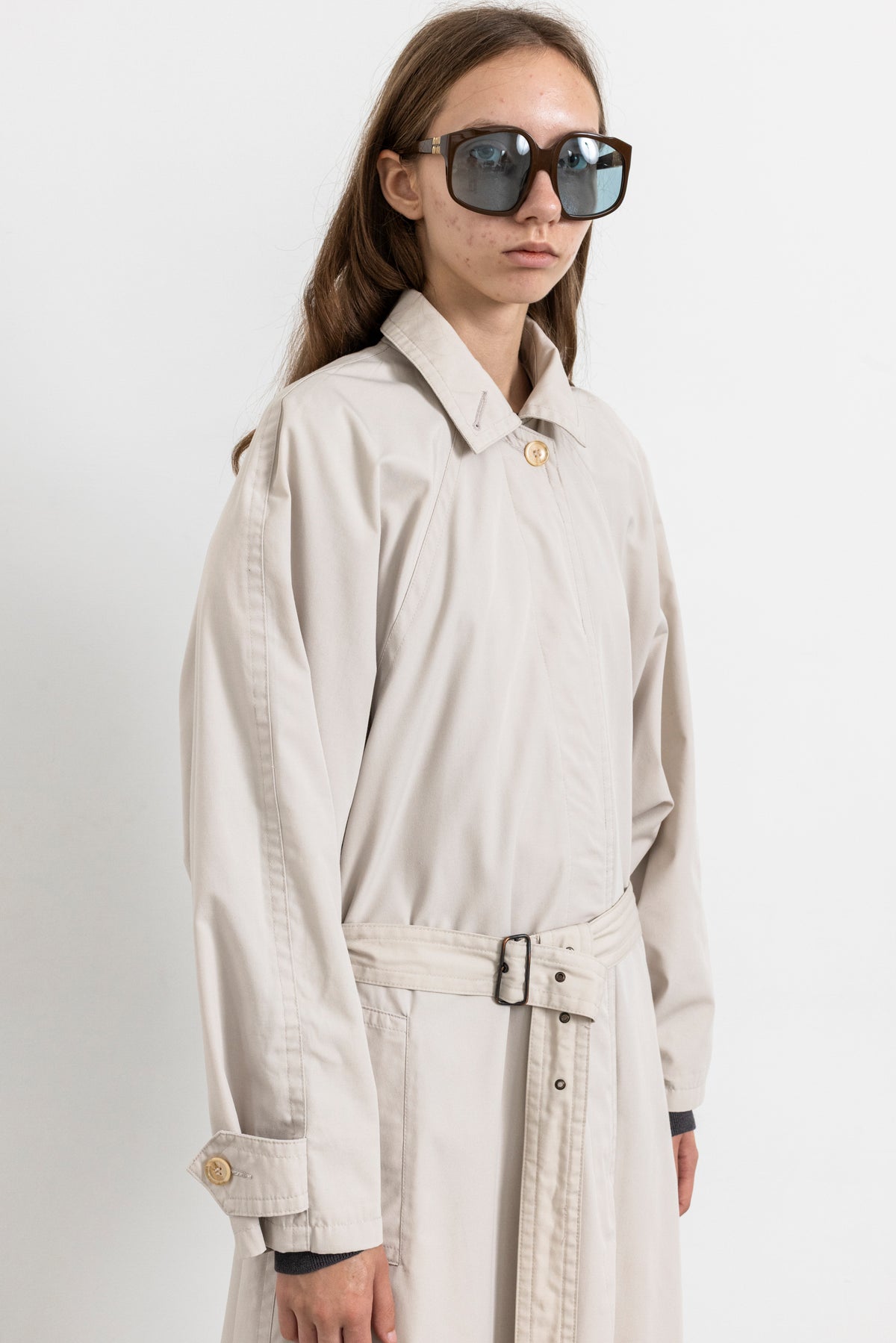 Vintage Light Beige Minimal Trench Coat